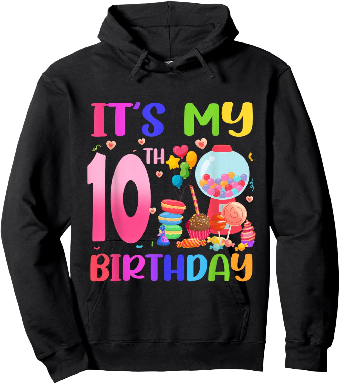 It's My 10th Birthday Girl Candy Candyland 10 Year Old Hoodie - Hoodie | Black