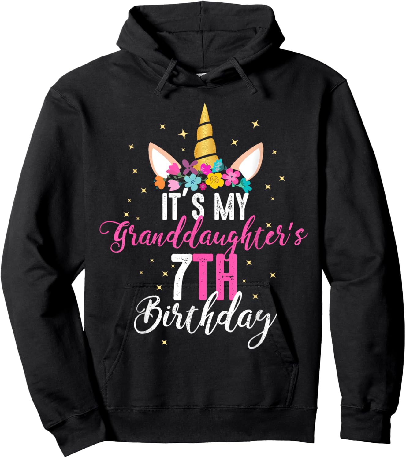 Its My Granddaughters 7th Birthay Girl Unicorn Birthday Hoodie - Hoodie | Black