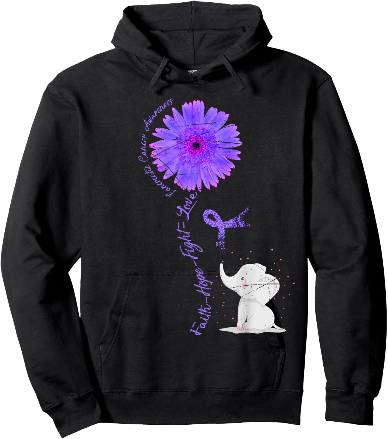 Cancer Fight Support Purple Ribbon Gift Pancreatic Cancer Hoodie - Hoodie | Black