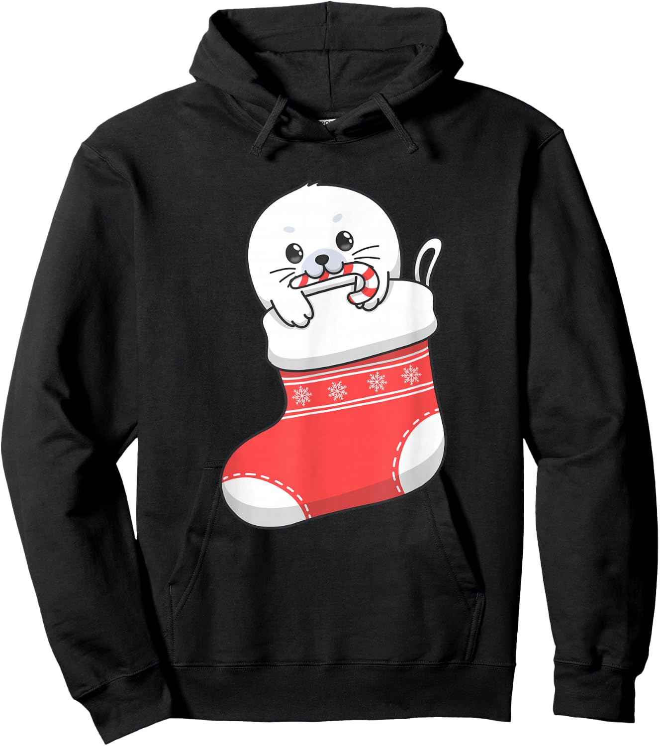 Adorable cute baby harp seal pup in Christmas stocking Hoodie - Hoodie | Black