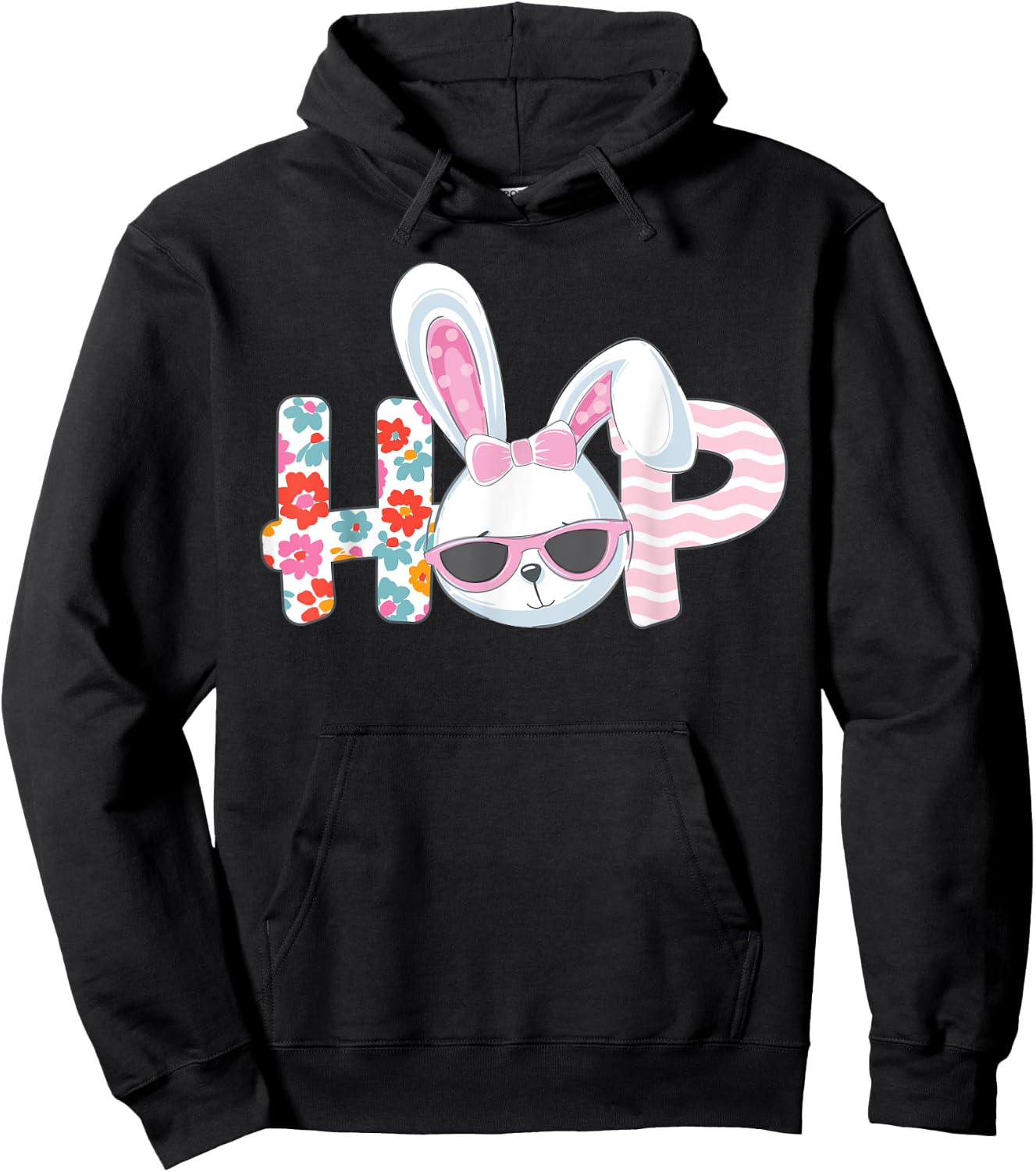 Easter Shirt for Girls Women Hop Easter Bunny Flowers Gift Hoodie - Hoodie | Black