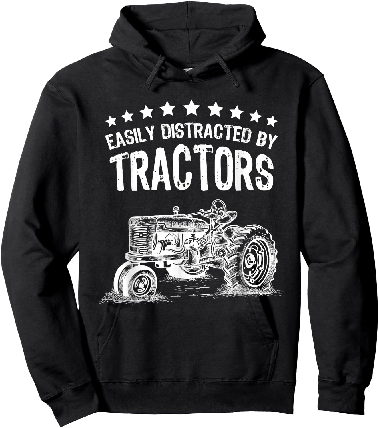 Vintage Easily Distracted By Tractors Shirt Funny Farmer Hoodie - Hoodie | Black