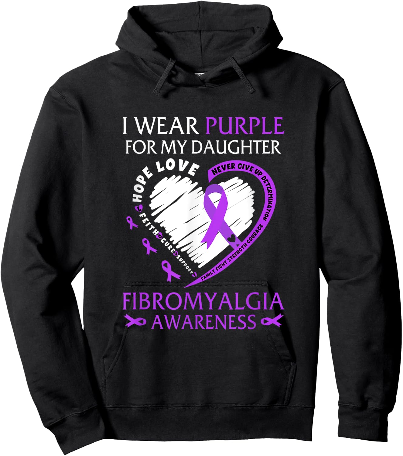 In May I Wear Purple For My Daughter Fibromyalgia Awareness Hoodie - Hoodie | Black