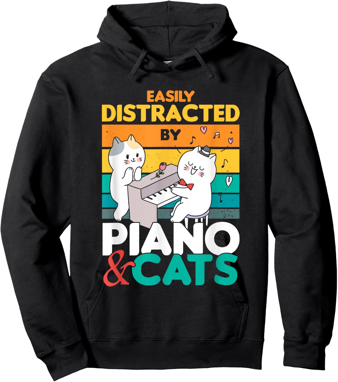 Cat Singing Pet Vintage Piano Pianist Musical Keys Gift Hoodie - Hoodie | Black