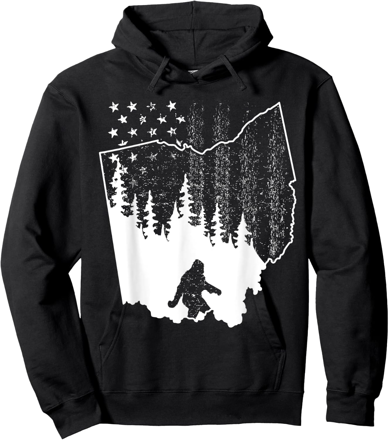 Ohio Bigfoot American Flag Sasquatch Usa Silhouette Ohio Map Hoodie - Hoodie | Black