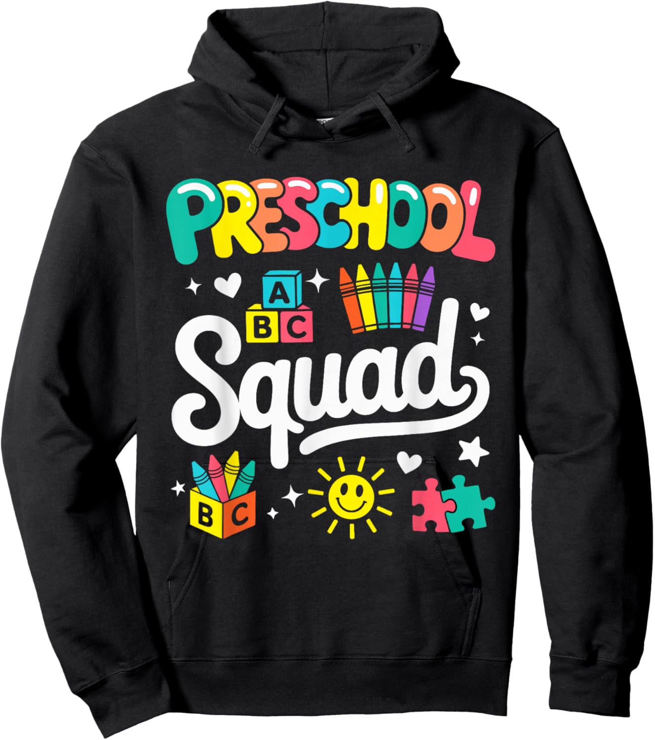 Preschool Squad Back to School Cute Cool Teacher Women Girls Hoodie - Hoodie | Black
