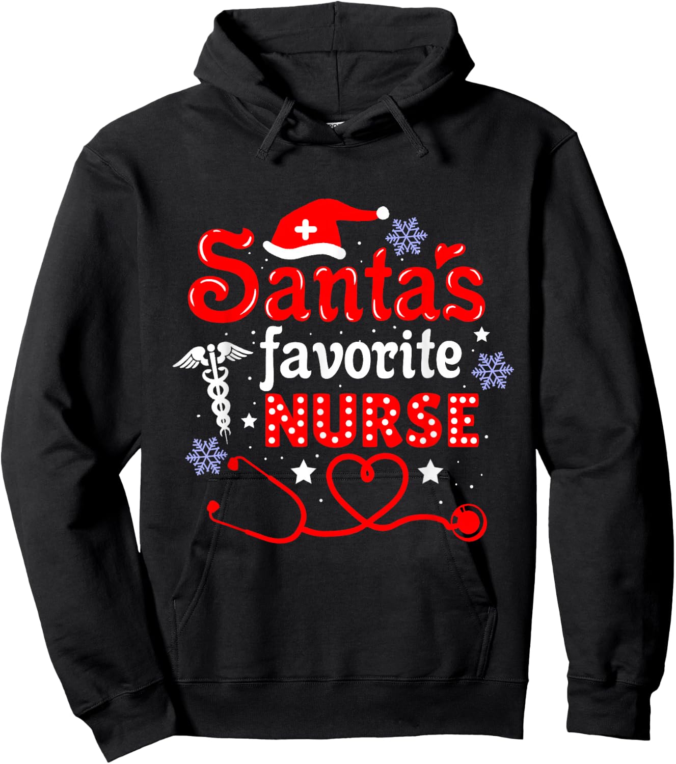 Santa's Favorite Nurse Christmas Short Sleeve Hoodie - Hoodie | Black