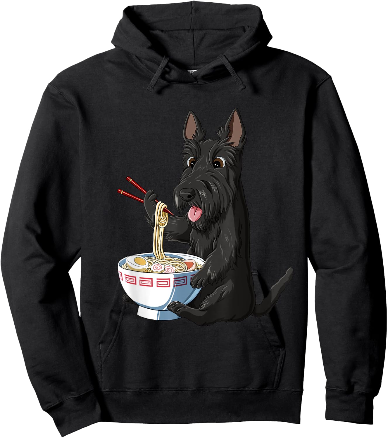Funny Japanese Anime Dog Scottish Terrier Eating Ramen Hoodie - Hoodie | Black