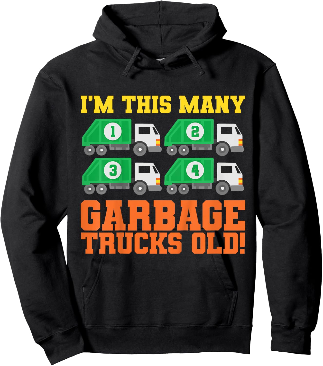 Kids 4th Birthday Garbage Trucks Four Theme Party Hoodie - Hoodie | Black