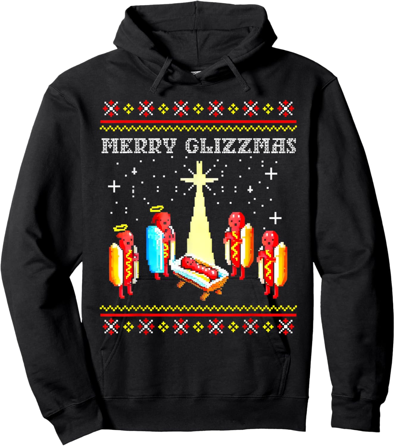 Merry Glizzmas Funny Hot Dog Ugly christmas sweater Hoodie - Hoodie | Black