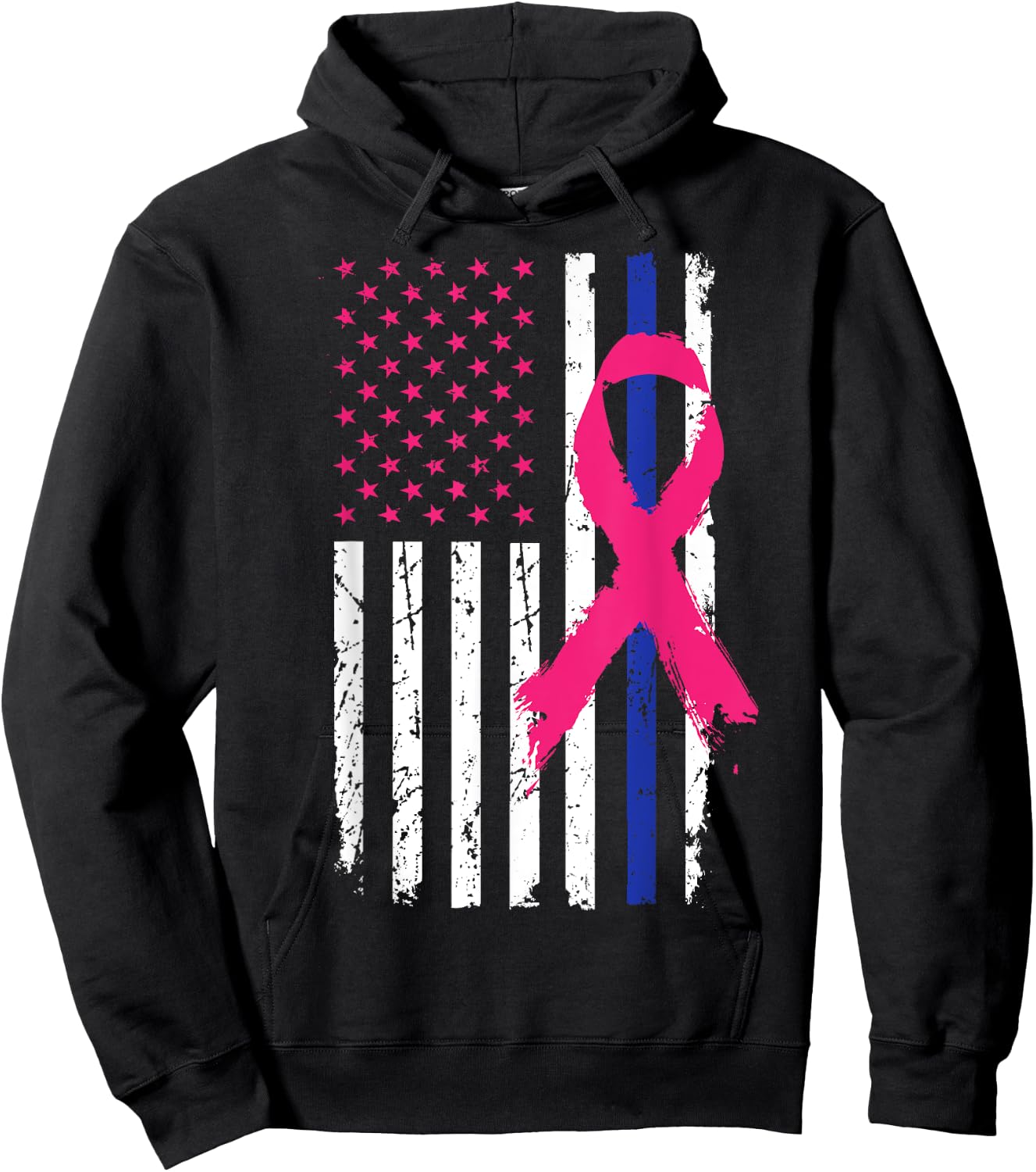 American Police Flag Cool Breast Cancer Awareness Gift Kids Men Hoodie - Hoodie | Black