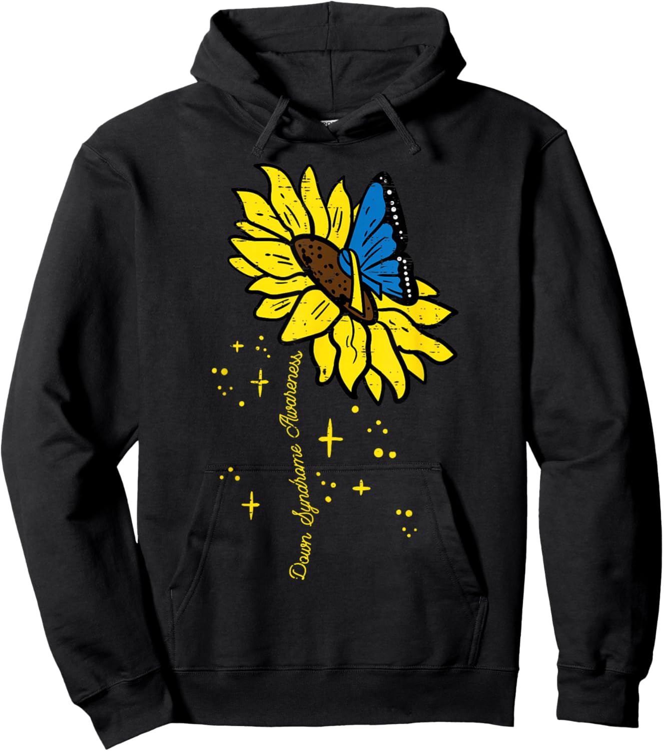Down Syndrome Awareness Sunflower Butterfly Women Girls Kids Hoodie - Hoodie | Black