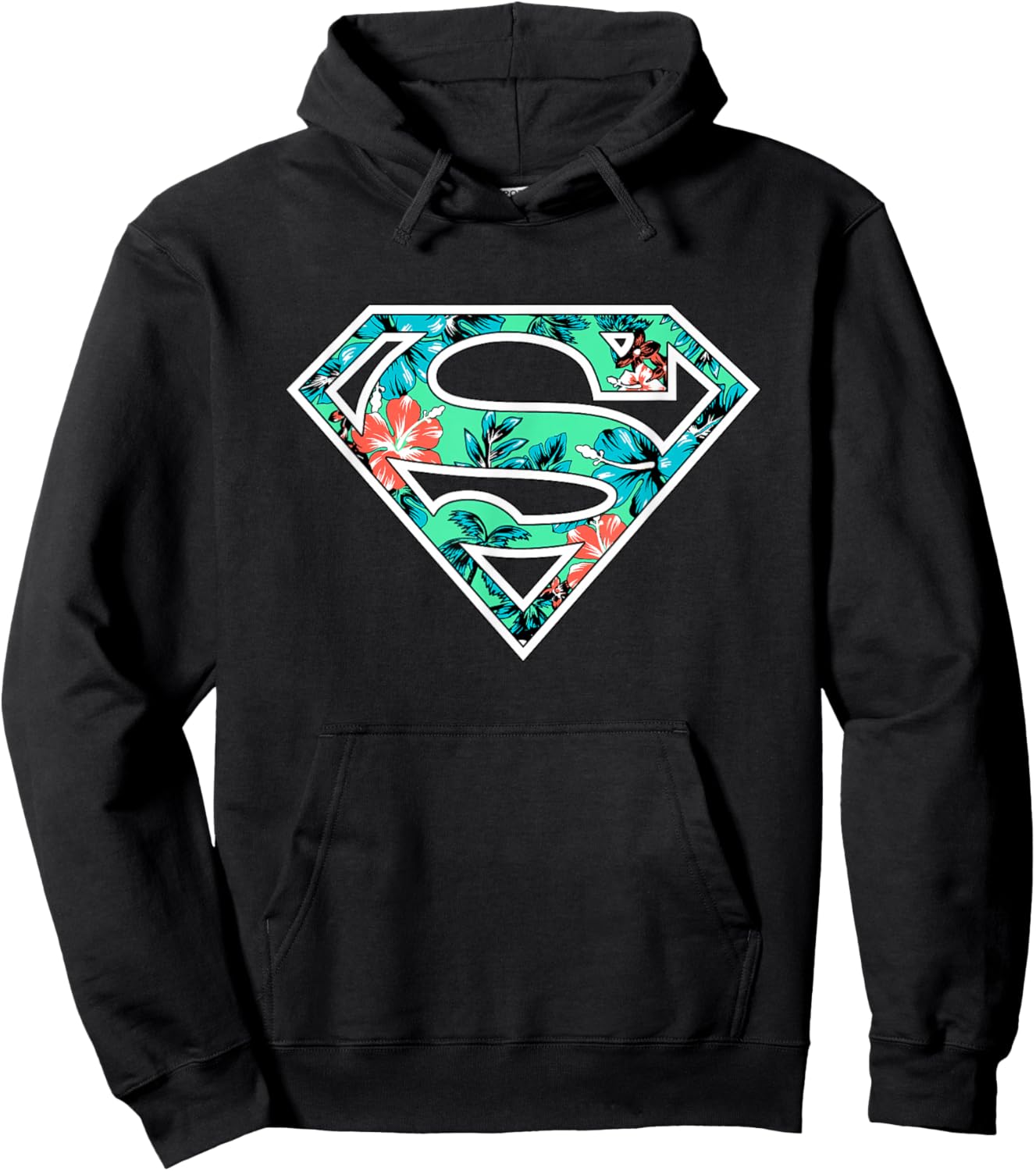 DC Comics Superman Classic Logo Tropical Flowers Pattern Hoodie - Hoodie | Black