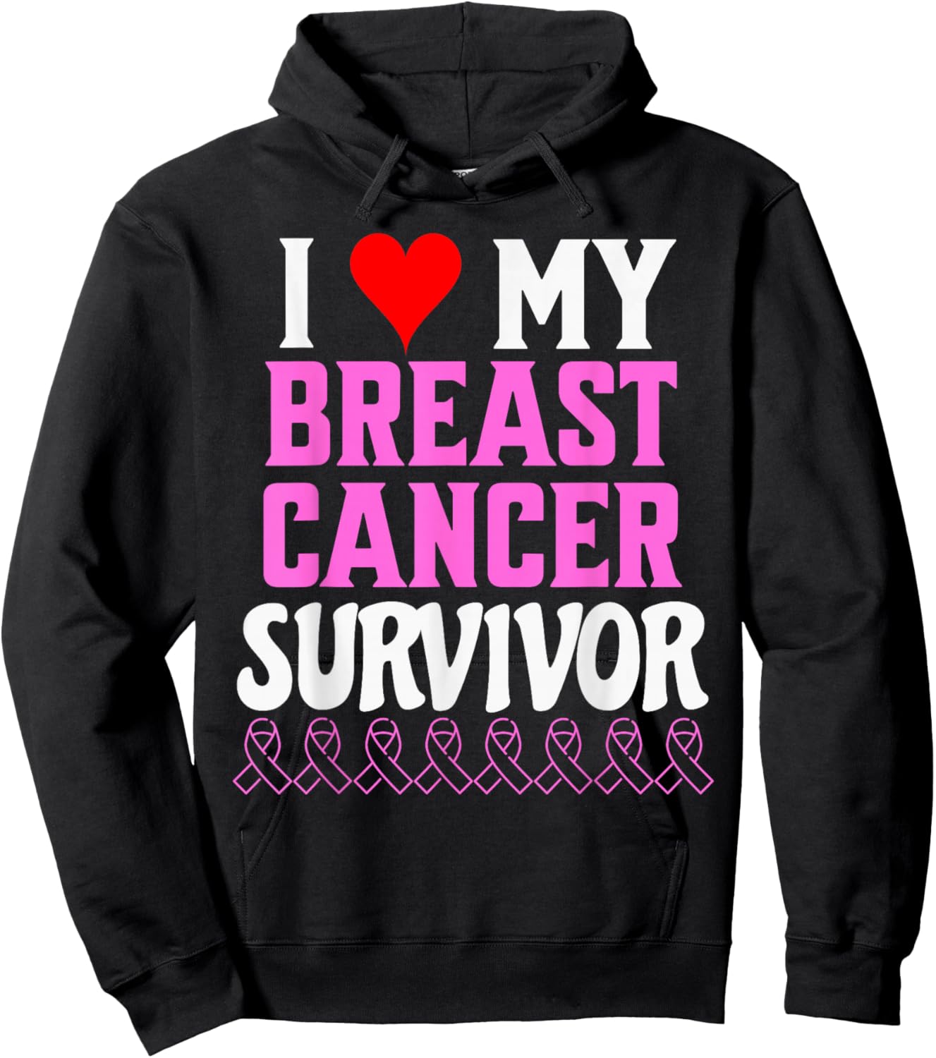 I Love My Breast Cancer Survivor Awareness And Support Hoodie - Hoodie | Black