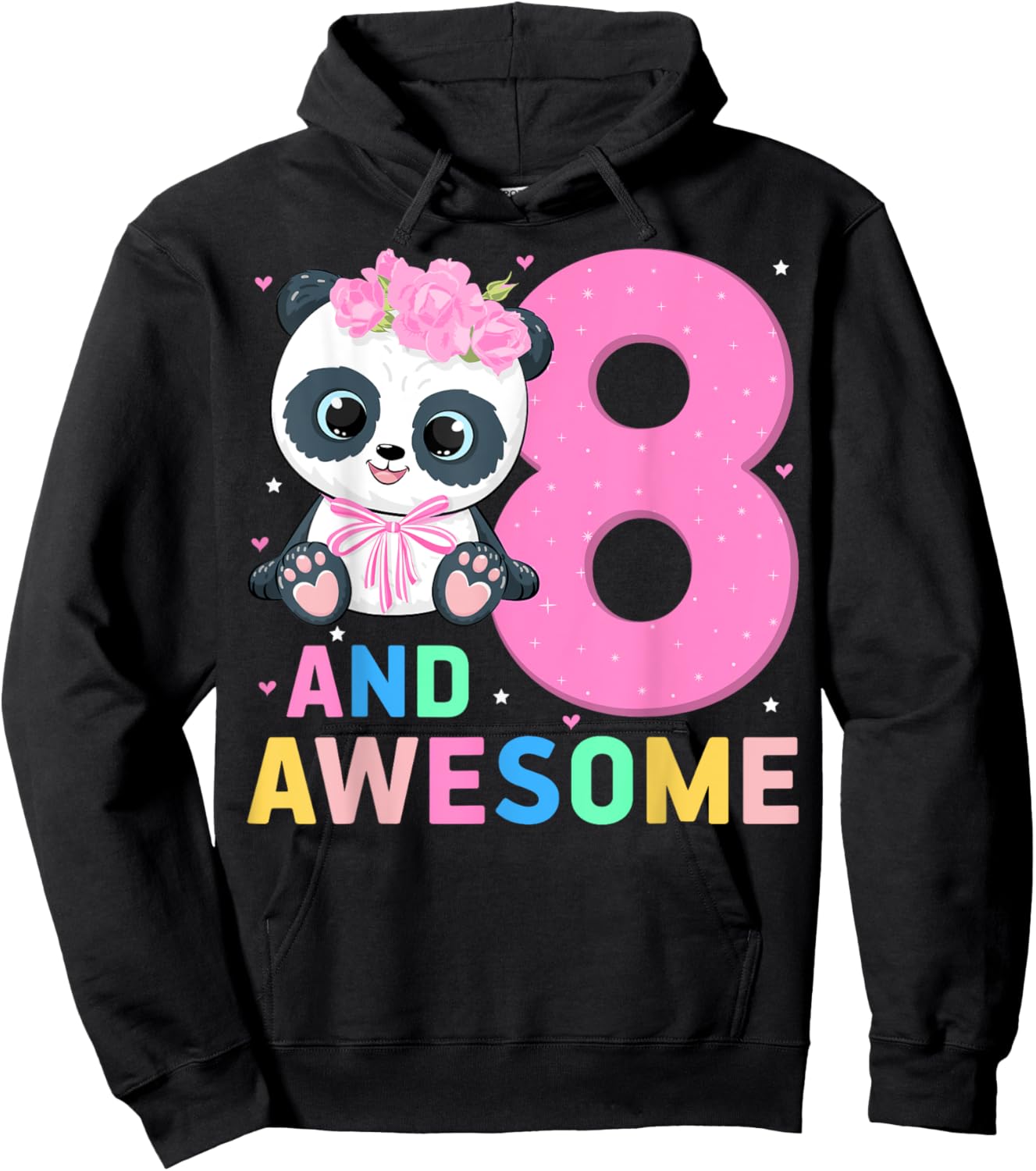 8 And Awesome Panda Kids Eight Years Old 8th Birthday Party Hoodie - Hoodie | Black