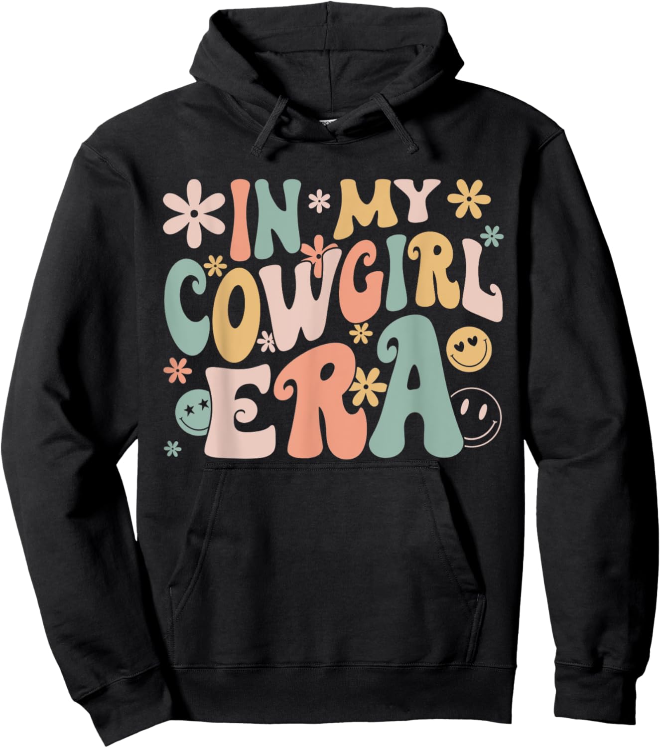 Funny In My Cowgirl Era Groovy Retro Western Rodeo Hoodie - Hoodie | Black