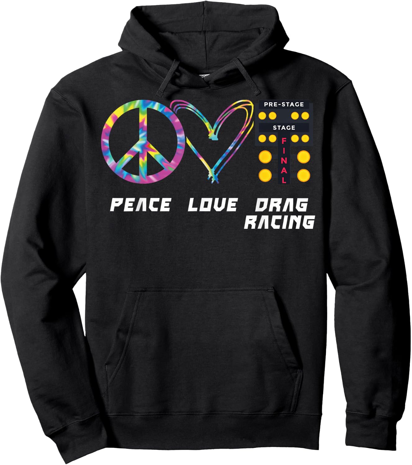 Drag Racing Race Car Girl Retro Tie Dye Peace Love Drag Hoodie - Hoodie | Black