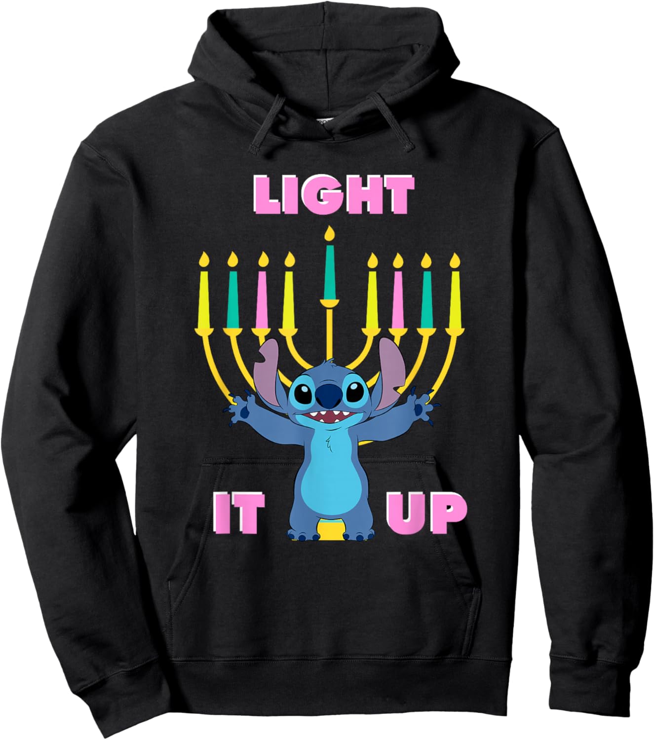 Disney Lilo & Stitch Hanukkah Stitch Light It Up Menorah Hoodie - Hoodie | Black