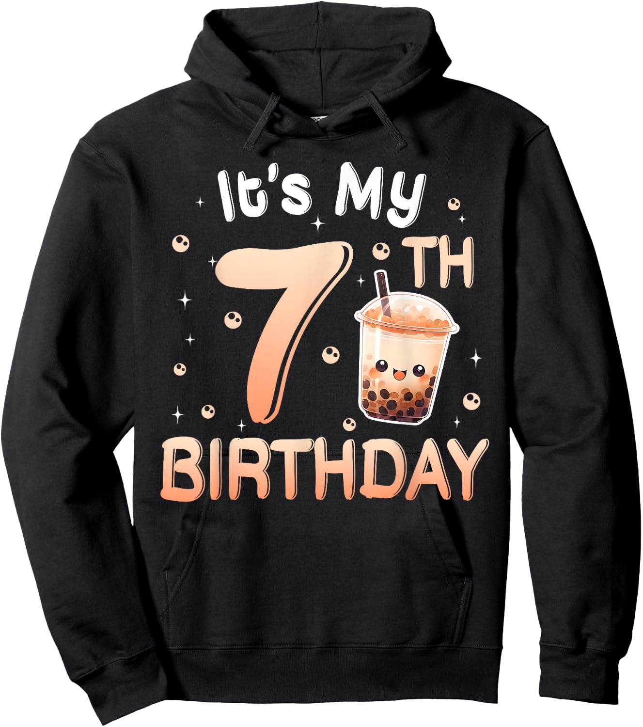 It's My 7th Birthday Bubble Boba Tea Party 7 Year Old Girl Hoodie - Hoodie | Black