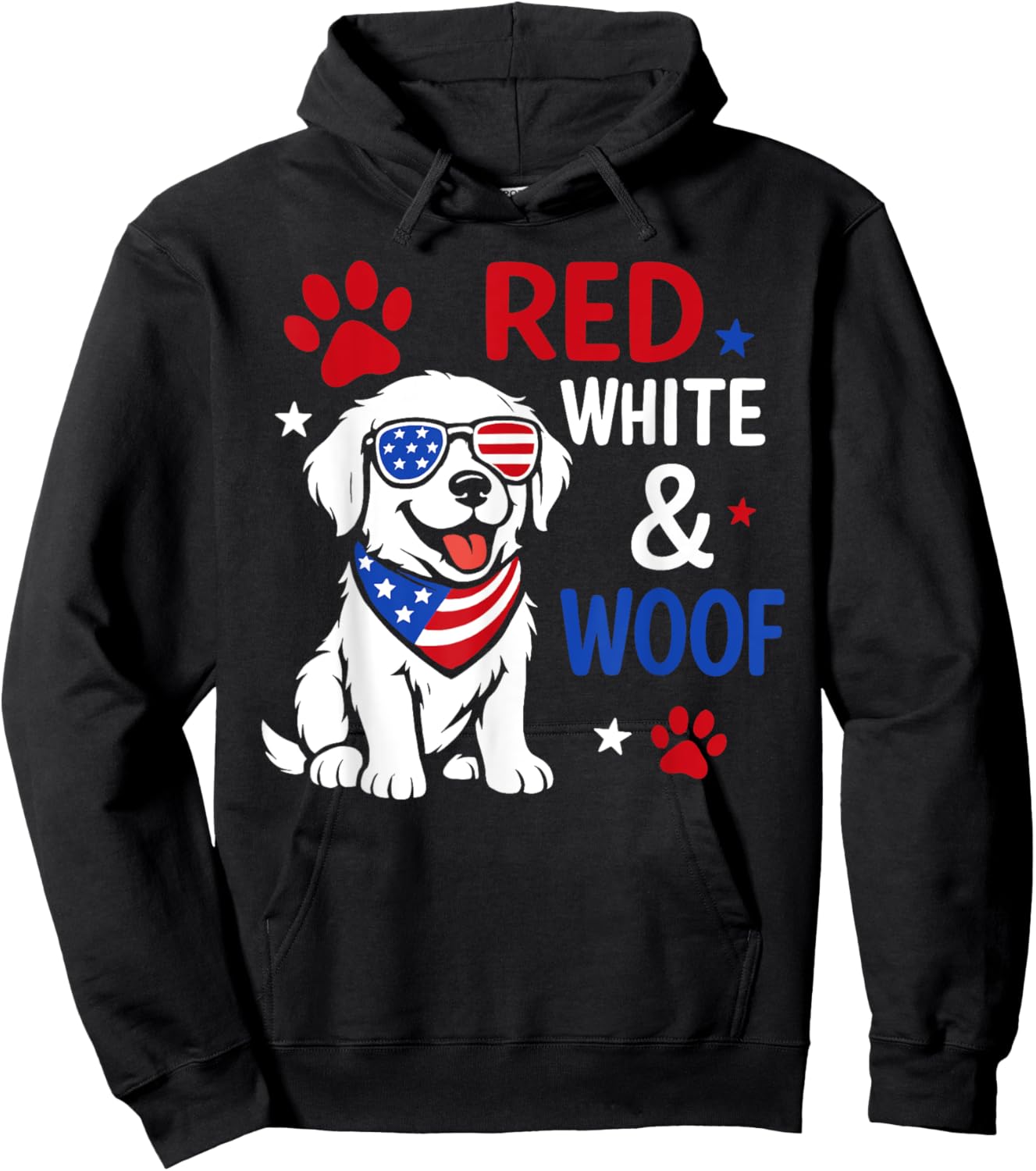 Red White And Woof 4th Of July American Flag Girls Kids Hoodie - Hoodie | Black