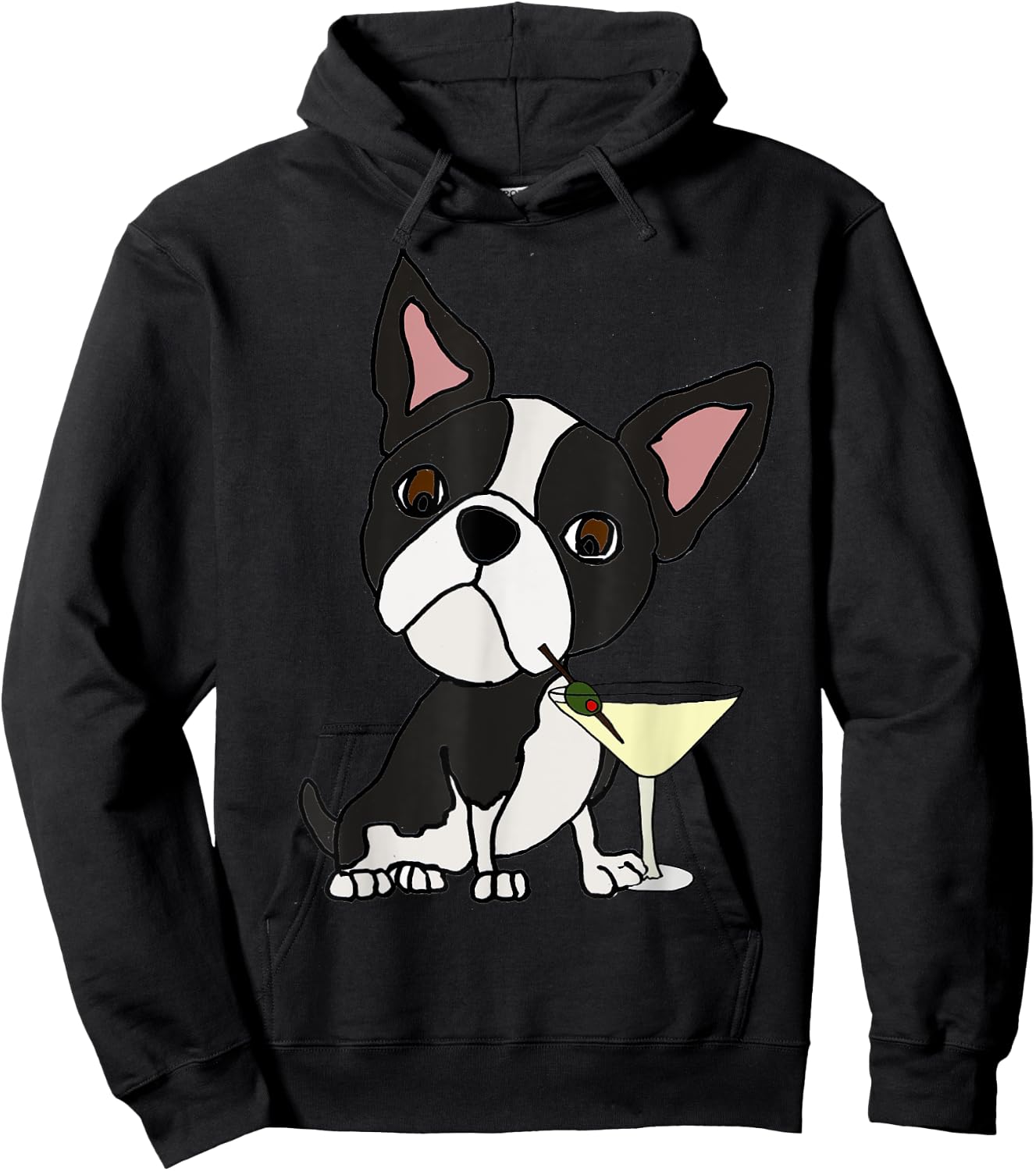 Smilemoreteesa Funny Boston Terrier Dog Drinking Martini Women Hoodie - Hoodie | Black