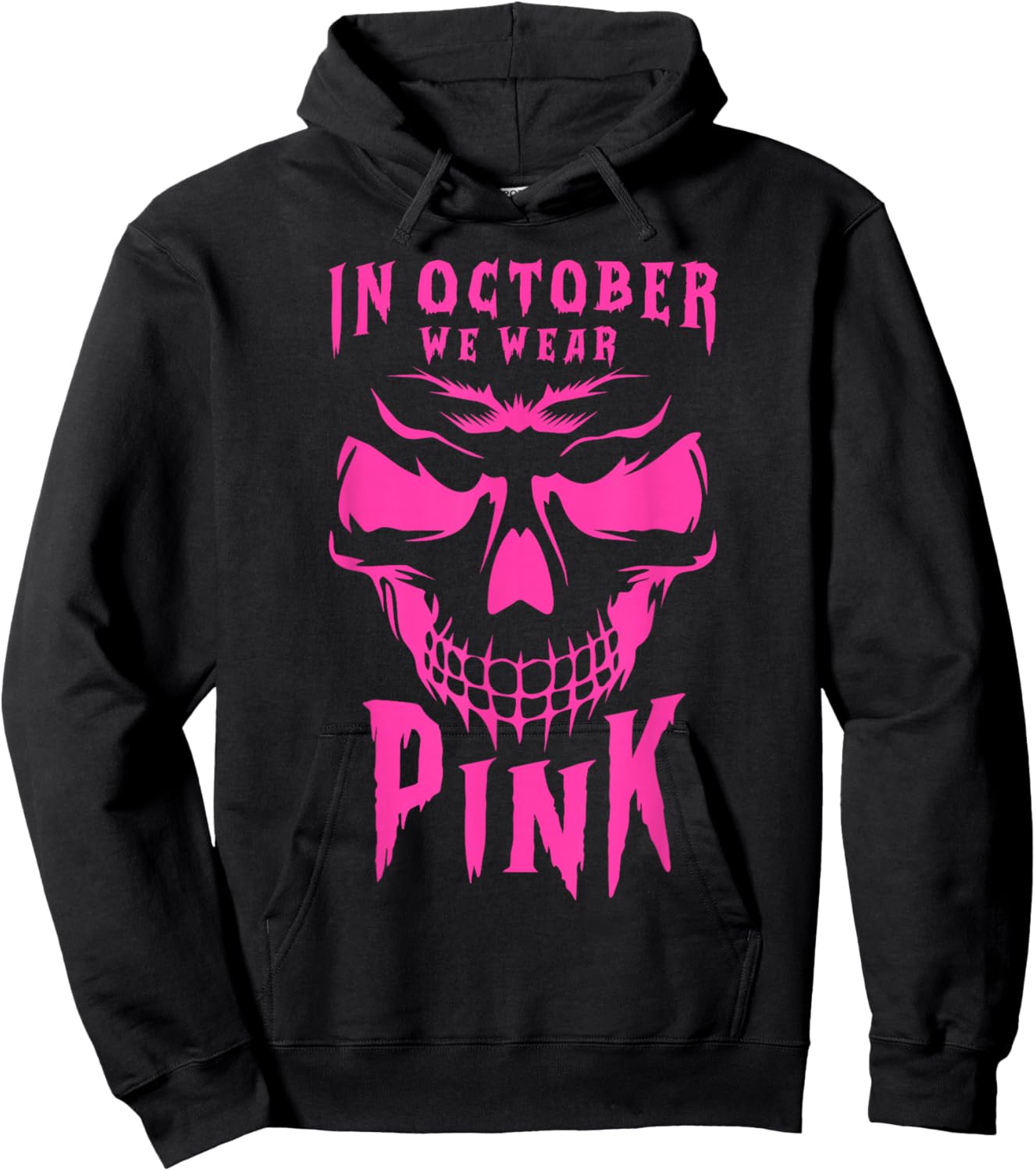 Breast Cancer Awareness Month Halloween Skull Pink Ribbon Hoodie - Hoodie | Black