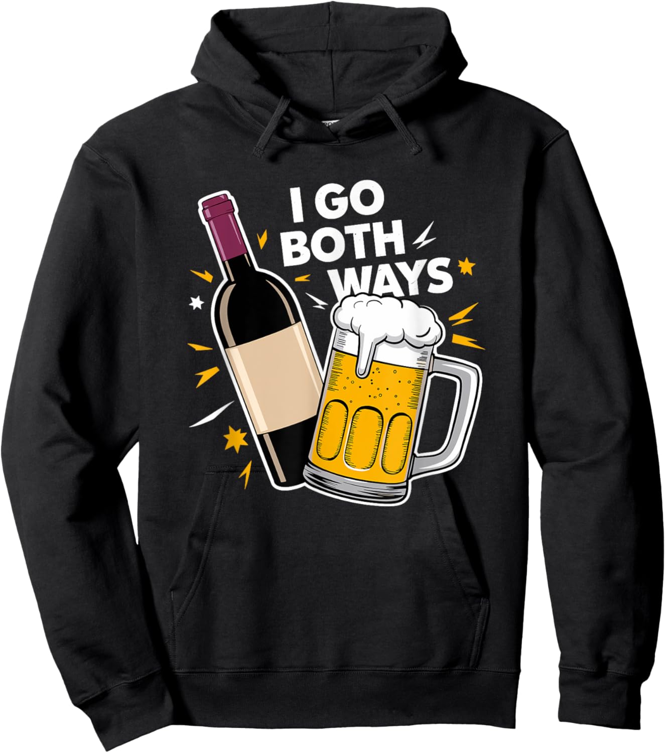 I Go Both Ways Beer Wine Drinking Hoodie - Hoodie | Black