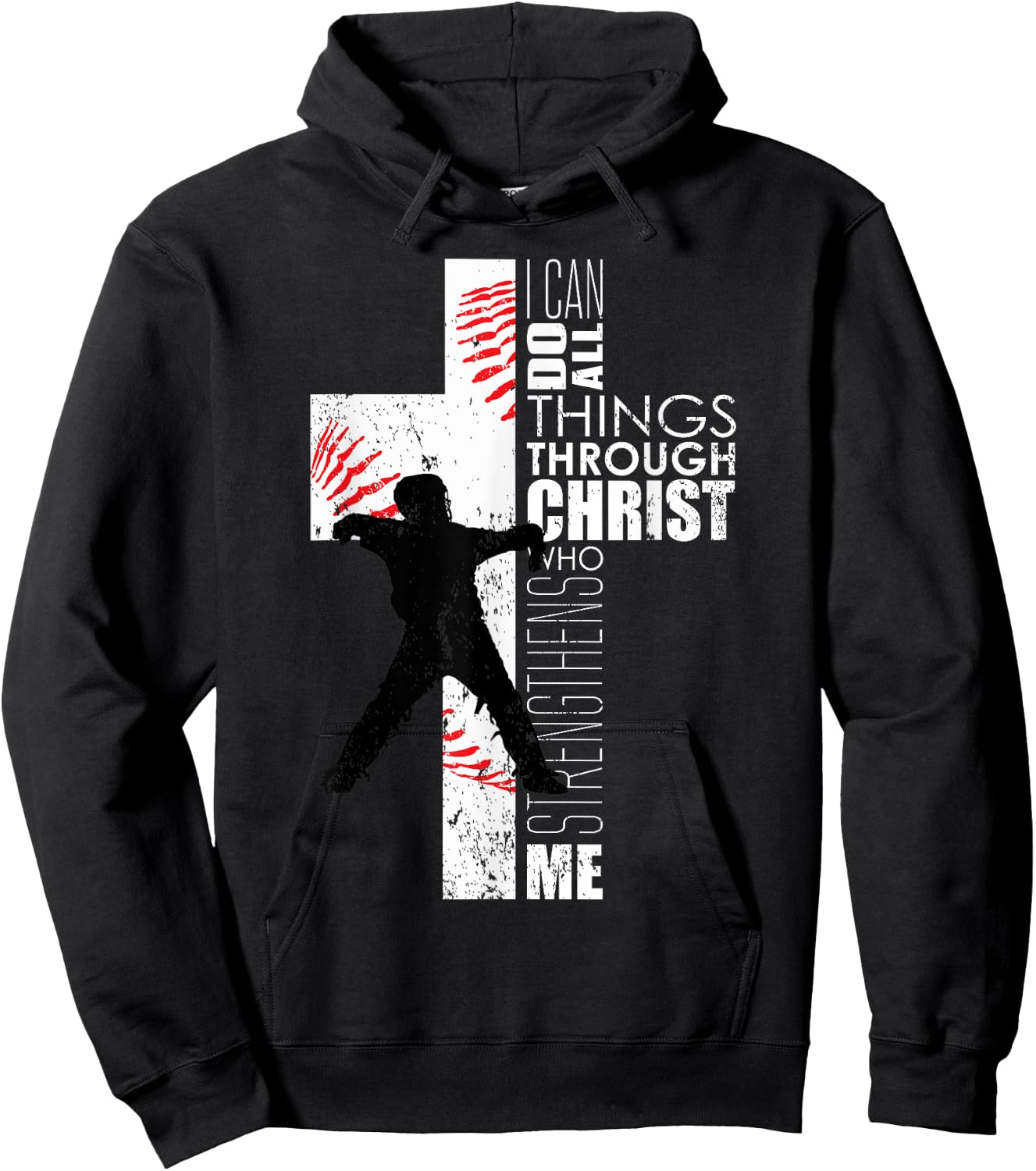 Christian Philippians 4:13 Kids Boys Cross Baseball Catcher Hoodie - Hoodie | Black