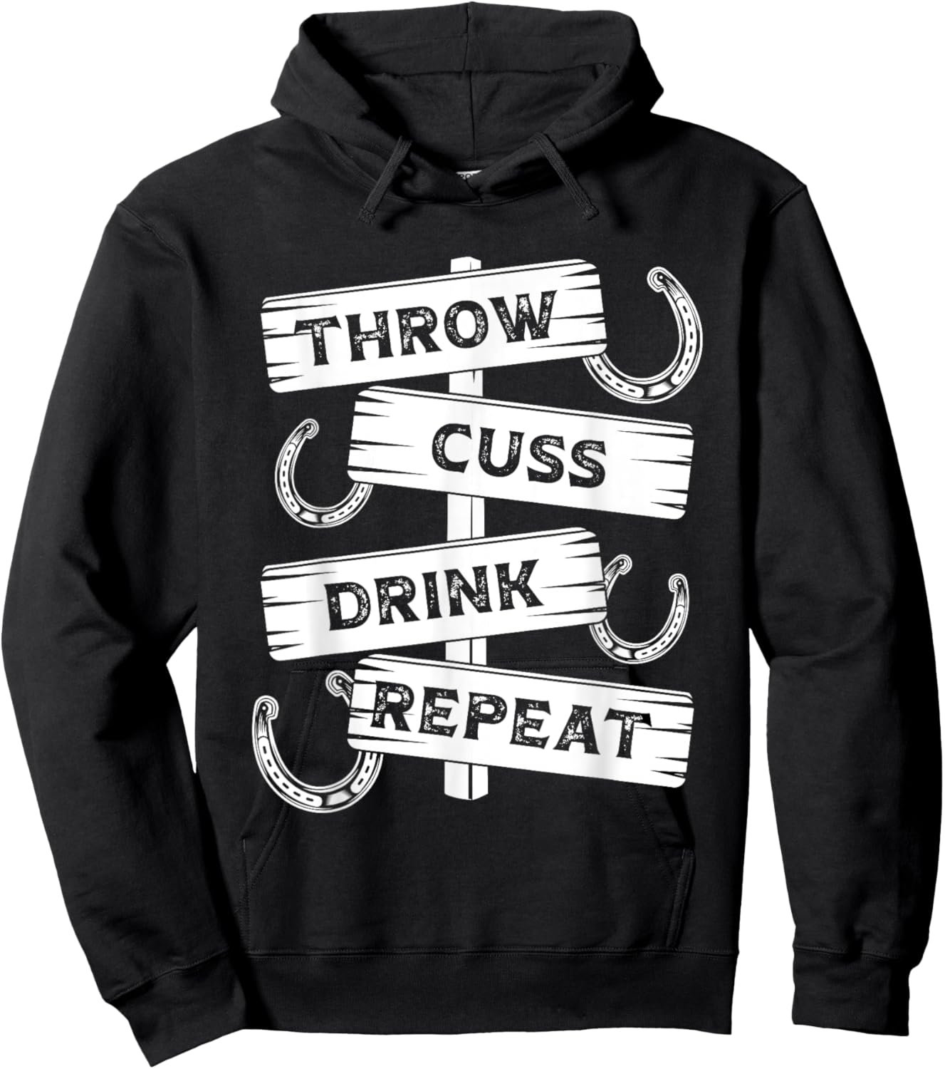 Horseshoe Pitching Tournament Throw Cuss Drink Beer Repeat Hoodie - Hoodie | Black