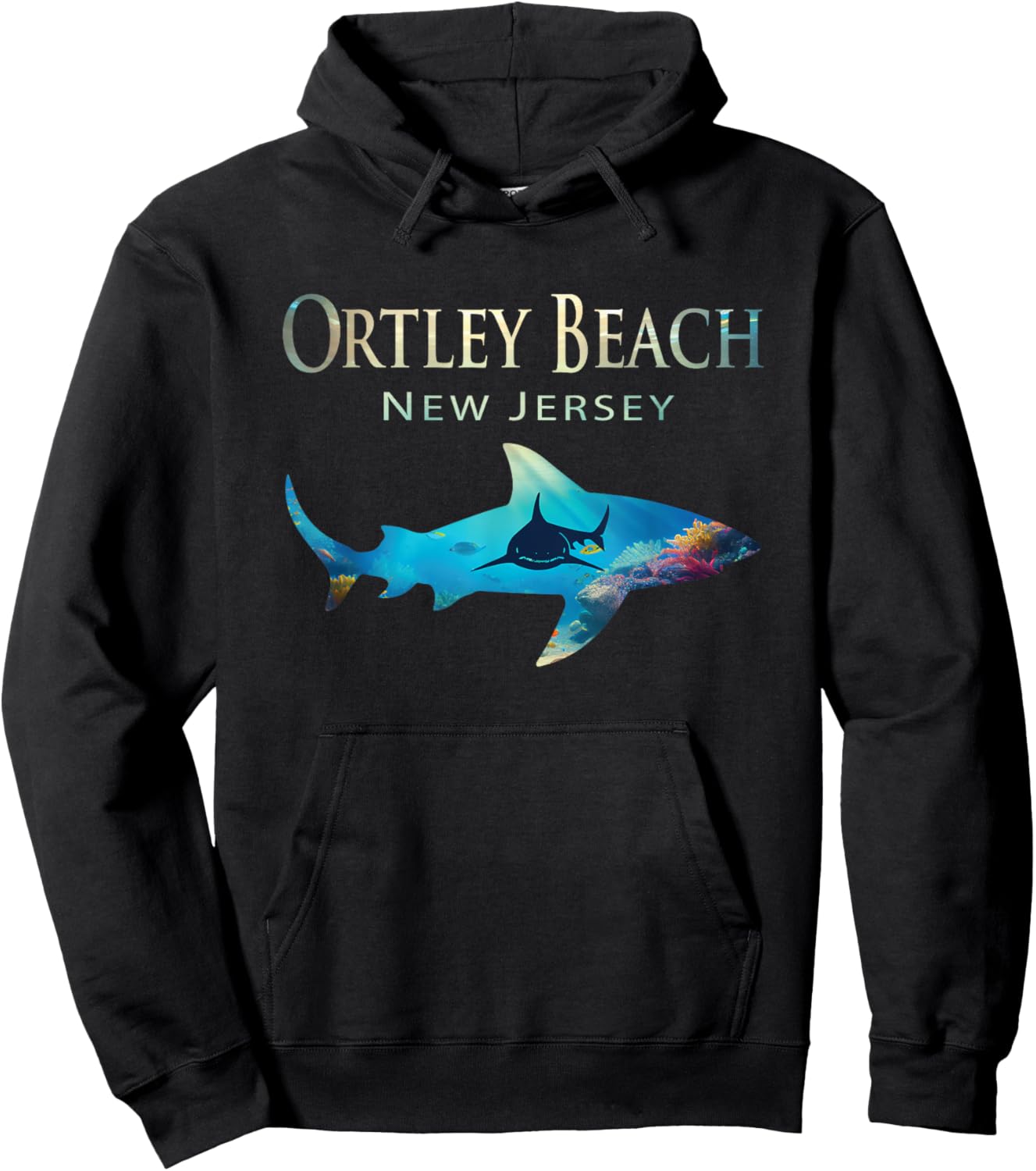 Ortley Beach Retro Ortley Beach Nj Shark Hoodie - Hoodie | Black