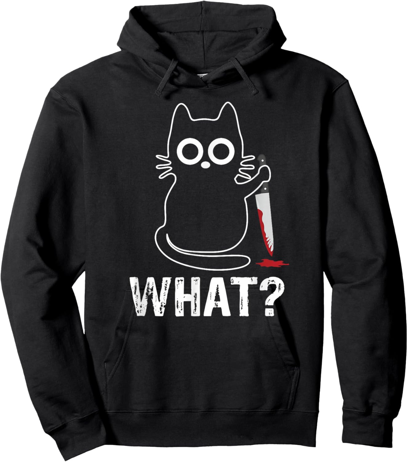 Tech- Cats What? - Funny Cat With Knife Graphic Design , Small, Black Hoodie - Hoodie | Black
