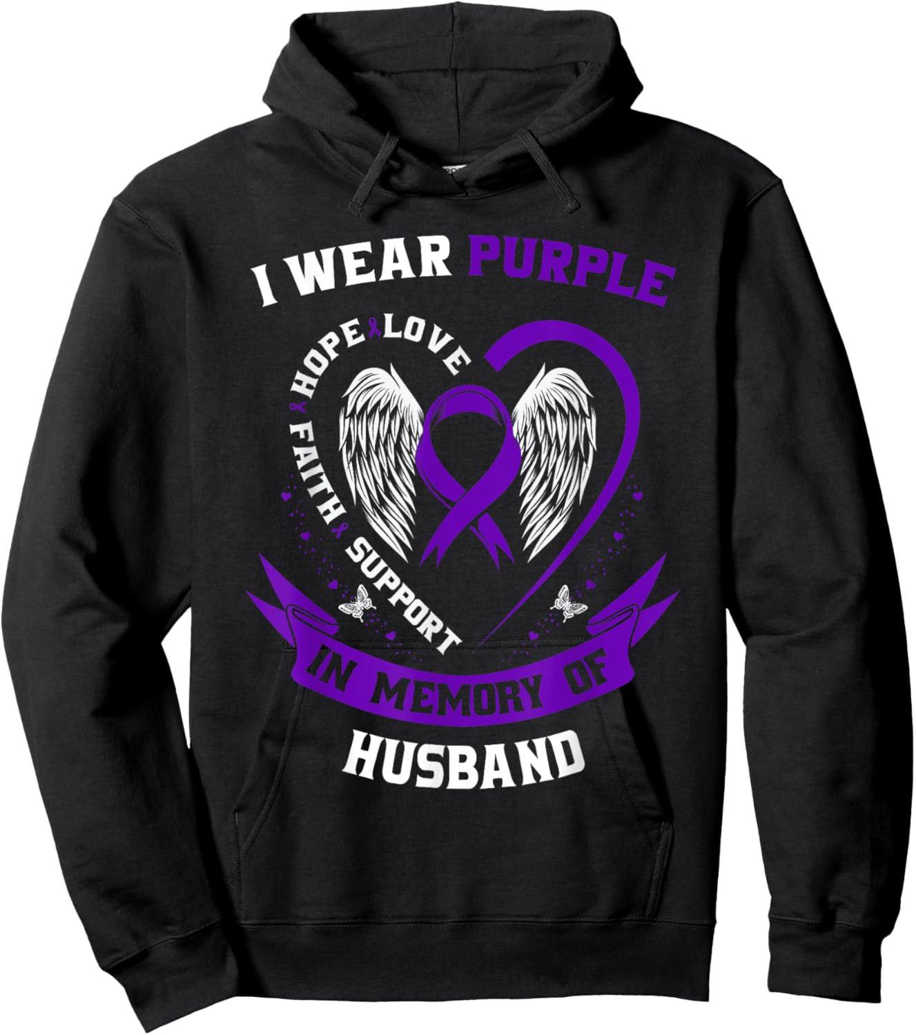 Wear Purple In Memory of Husband Pancreatic Cancer Awareness Hoodie - Hoodie | Black