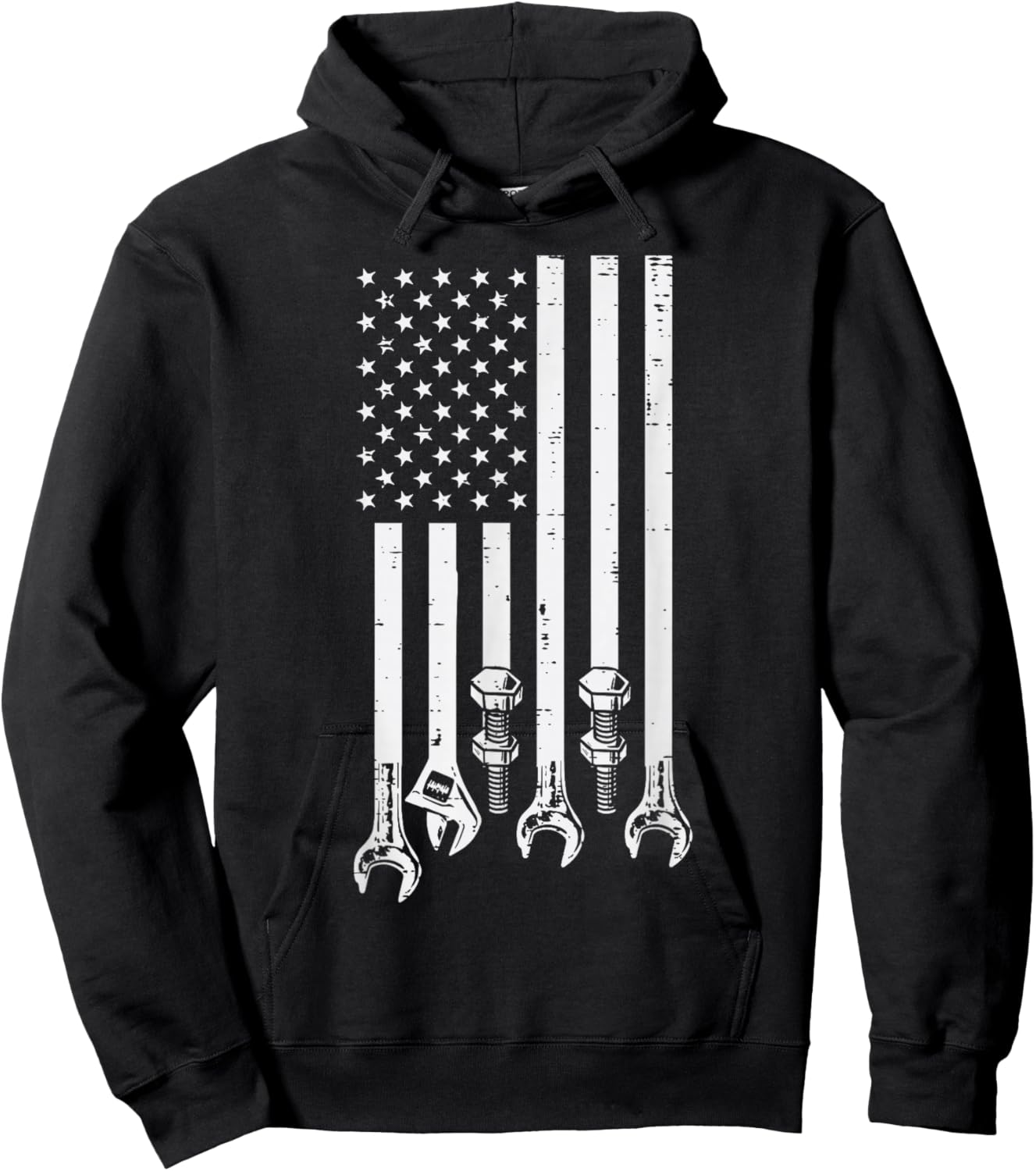 Wrench USA American Flag Car Mechanic Garage Patriotic Men Hoodie - Hoodie | Black