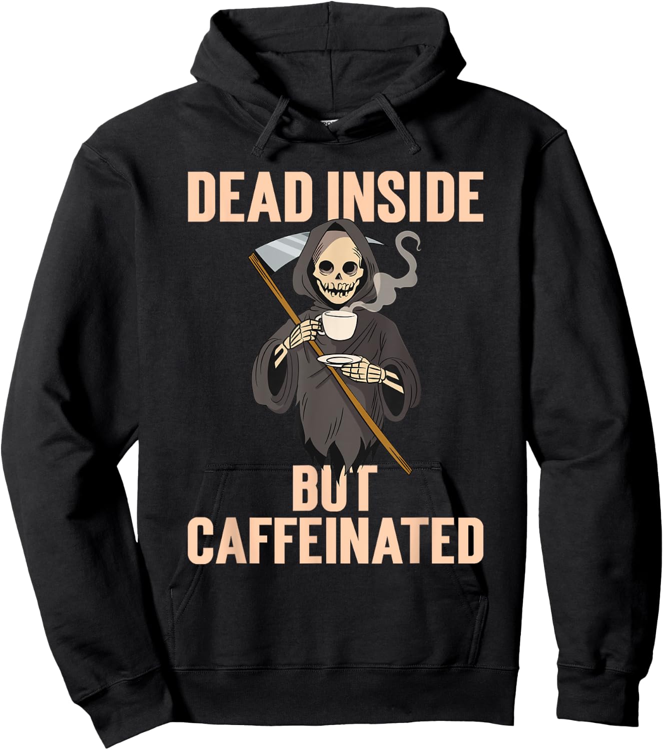 Dead Inside But Caffeinated Coffee Halloween Grim Reaper Hoodie - Hoodie | Black