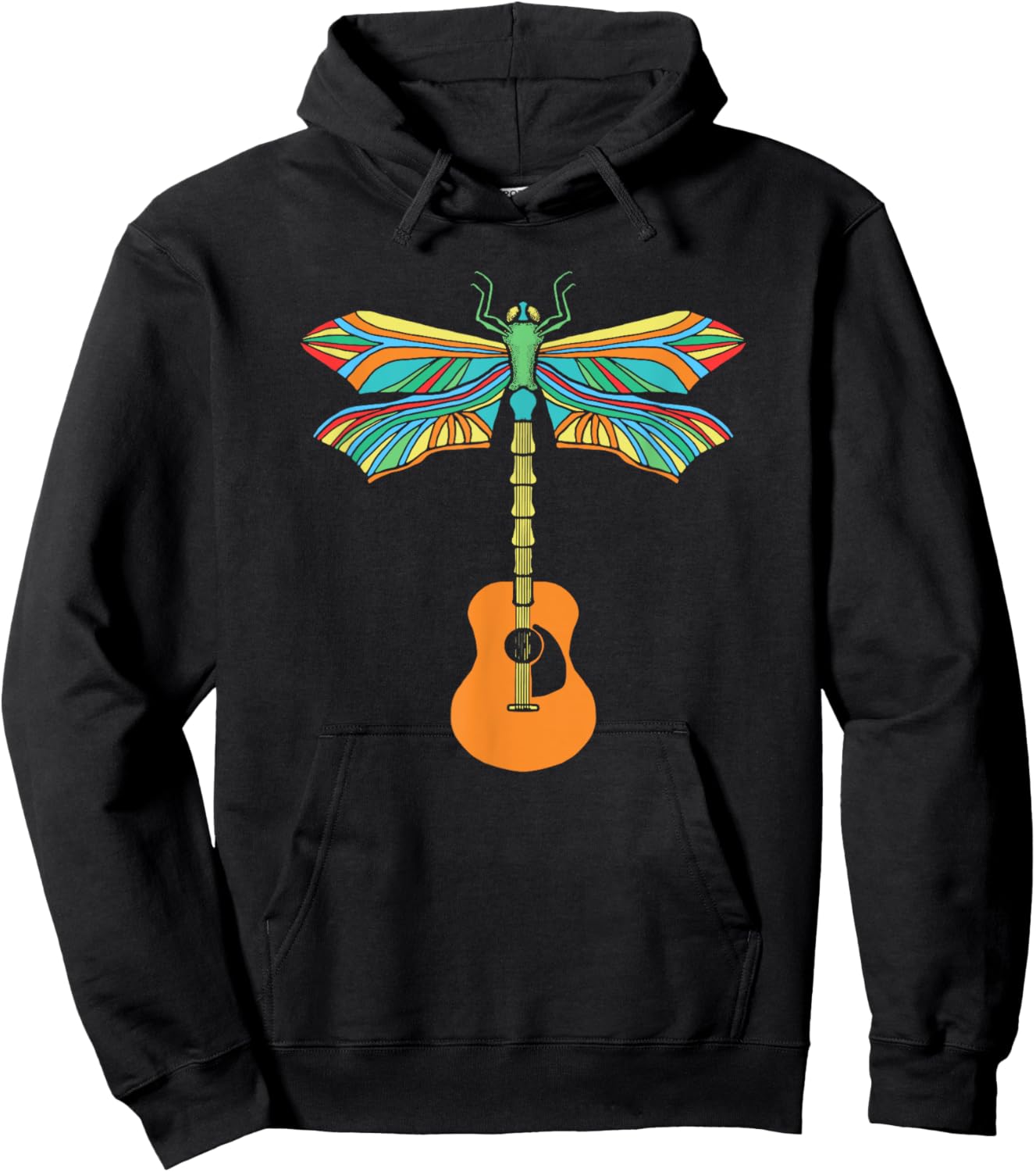 Acoustic Guitar Artistic Dragonfly Music & Musician Vitnage Hoodie - Hoodie | Black