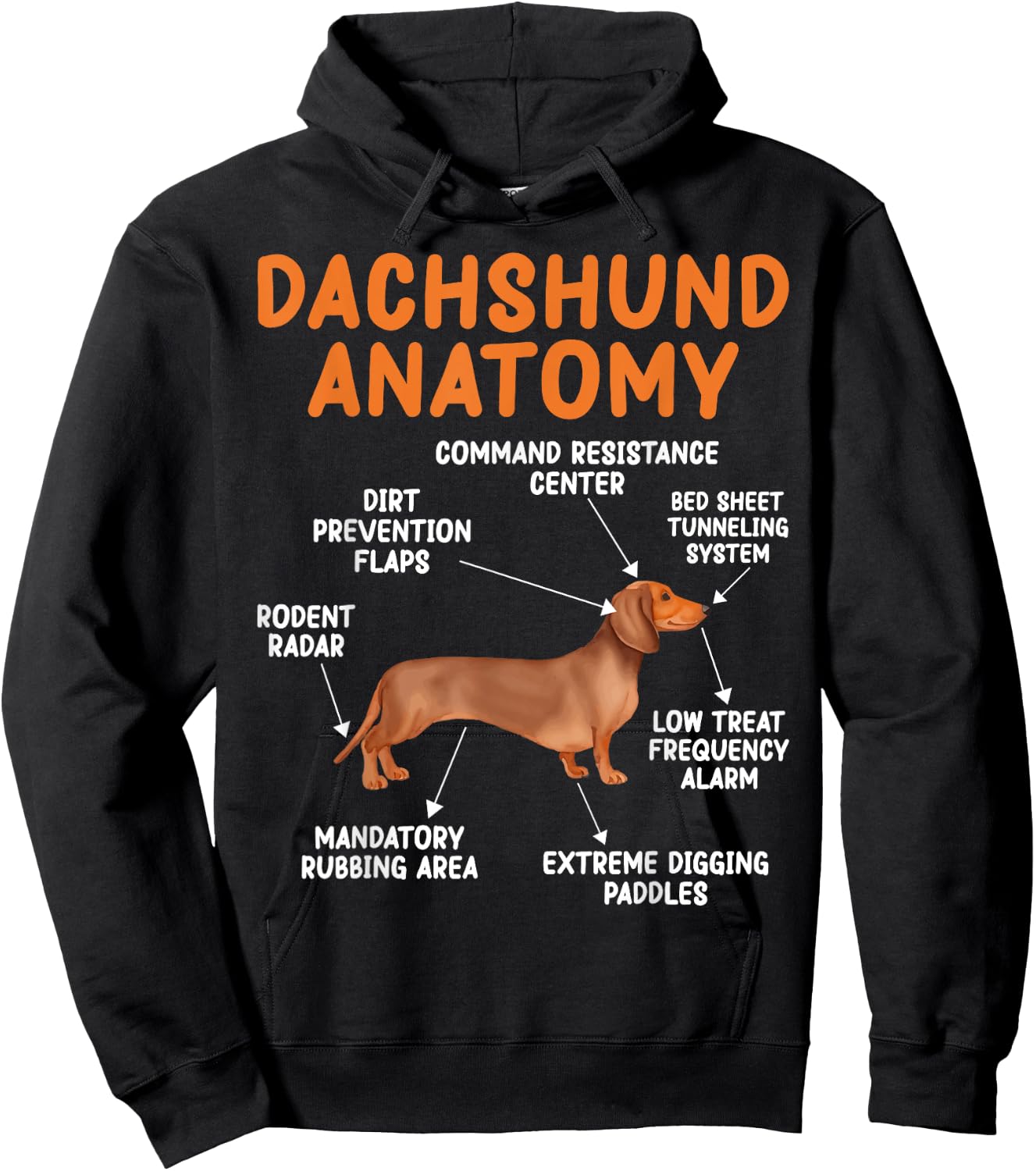 Funny Wiener Dog Puppy Doxie Lovers Anatomy of a Dachshund Hoodie - Hoodie | Black