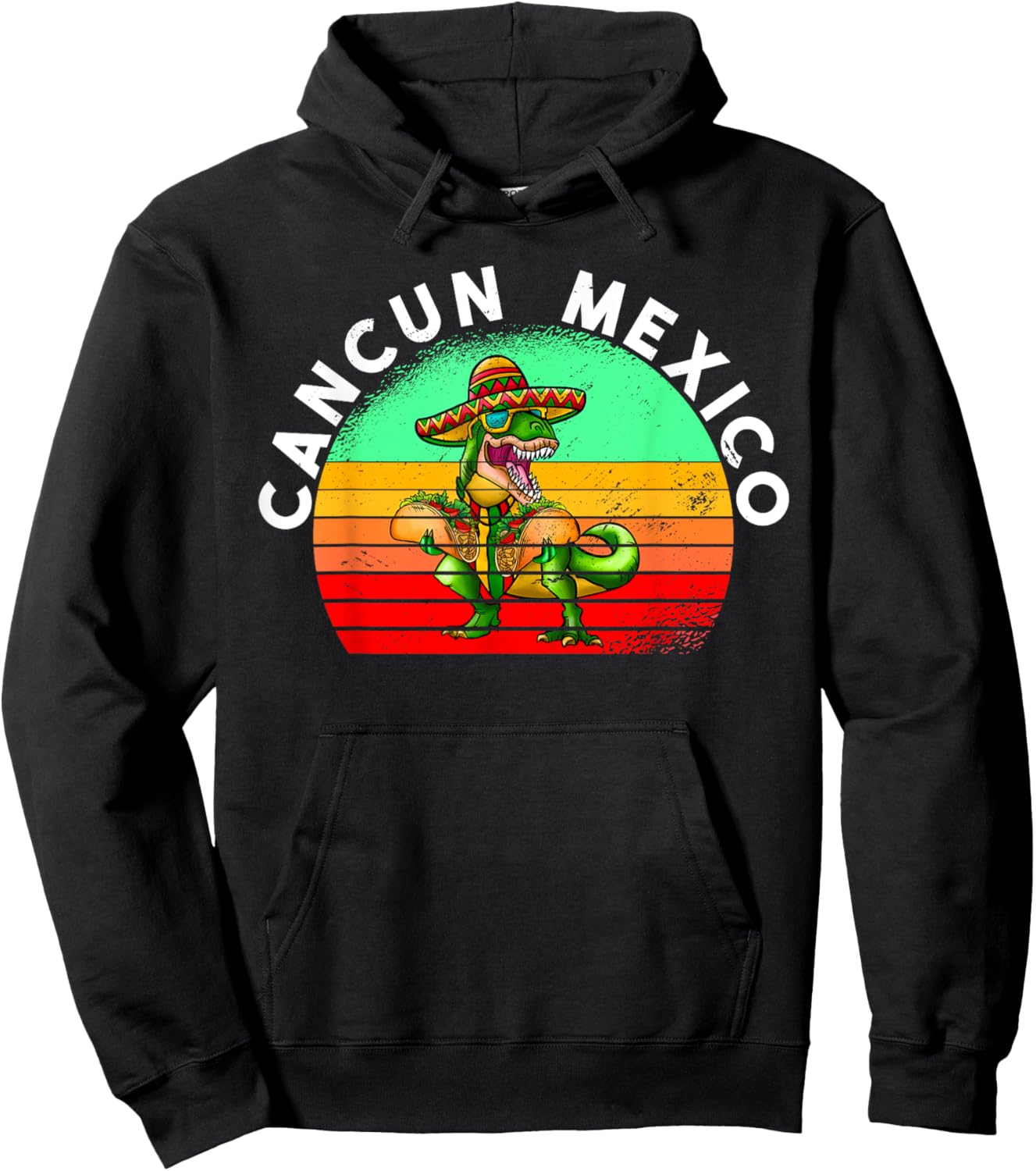 Cancun Mexico Vintage T-Rex Hoodie - Hoodie | Black