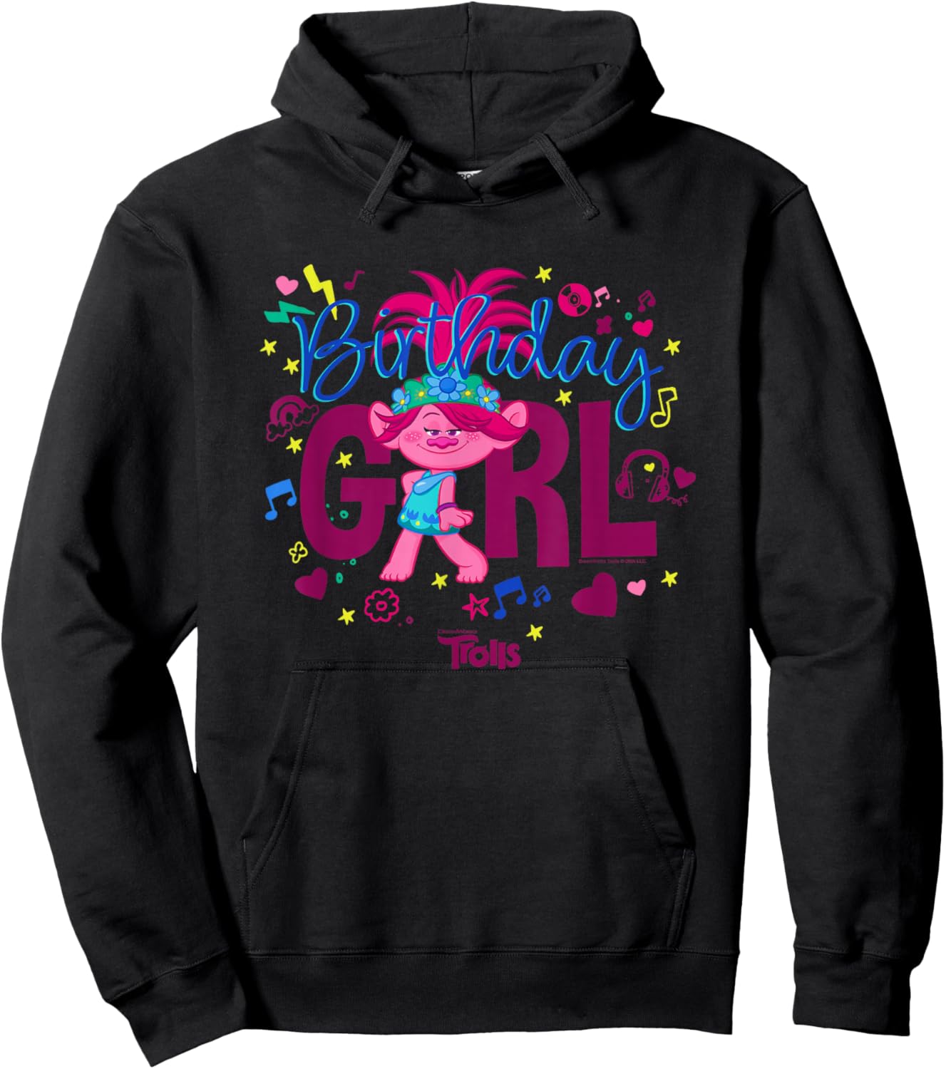 Trolls Cute Sassy Poppy Birthday Girl Big Chest Logo Hoodie - Hoodie | Black