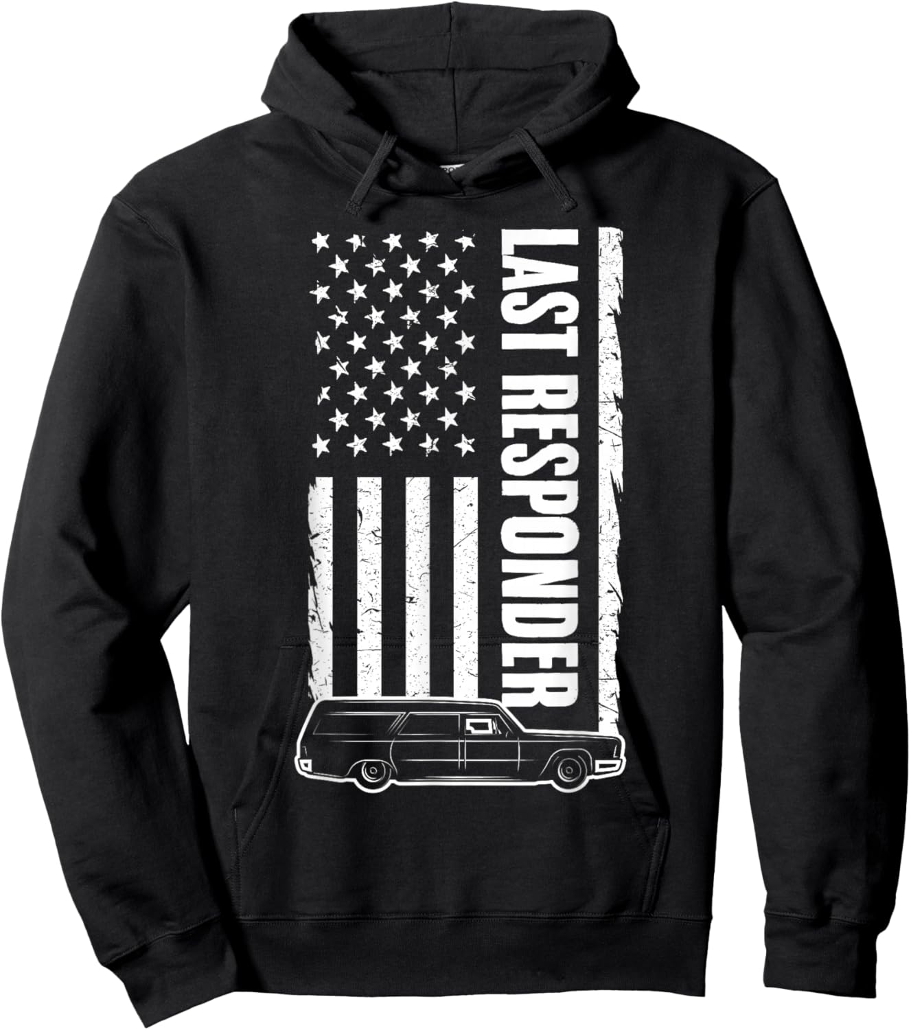 Last Responder Hearse USA Flag Mortician Funeral Director Hoodie - Hoodie | Black