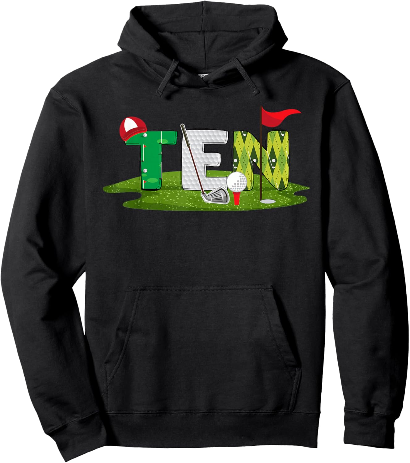 10th Birthday Golf Theme 10 Year Old Kids Sport Party Hoodie - Hoodie | Black