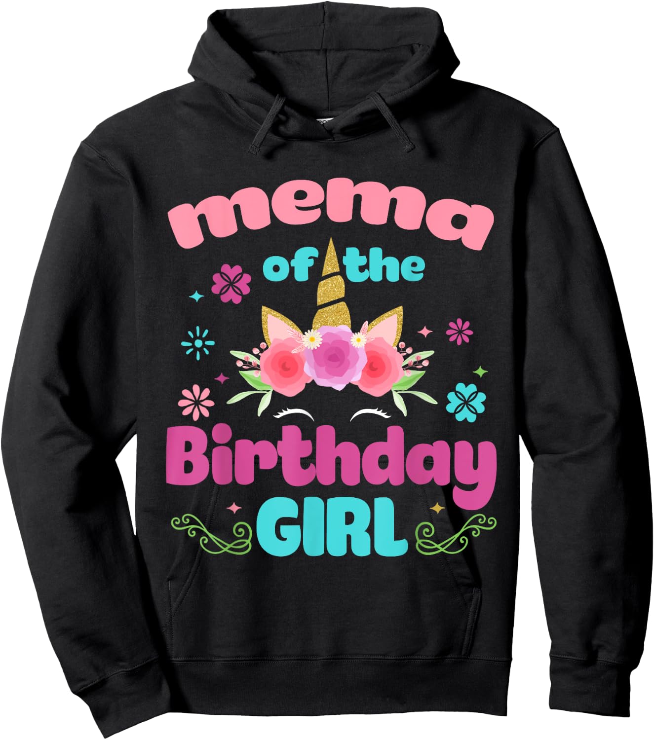 Mema of The Birthday Girl Unicorn Flower Grandma Hoodie - Hoodie | Black