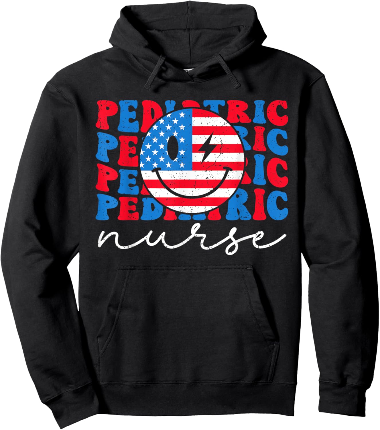 Pediatric Nurse 4th of July 2024 American Flag Peds Nurse Hoodie - Hoodie | Black