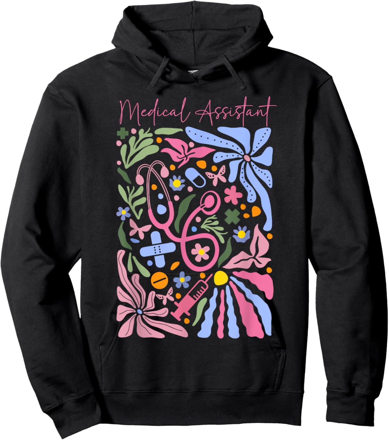 Boho Flower Medical Assistant Stethoscope Healthcare Worker Hoodie - Hoodie | Black