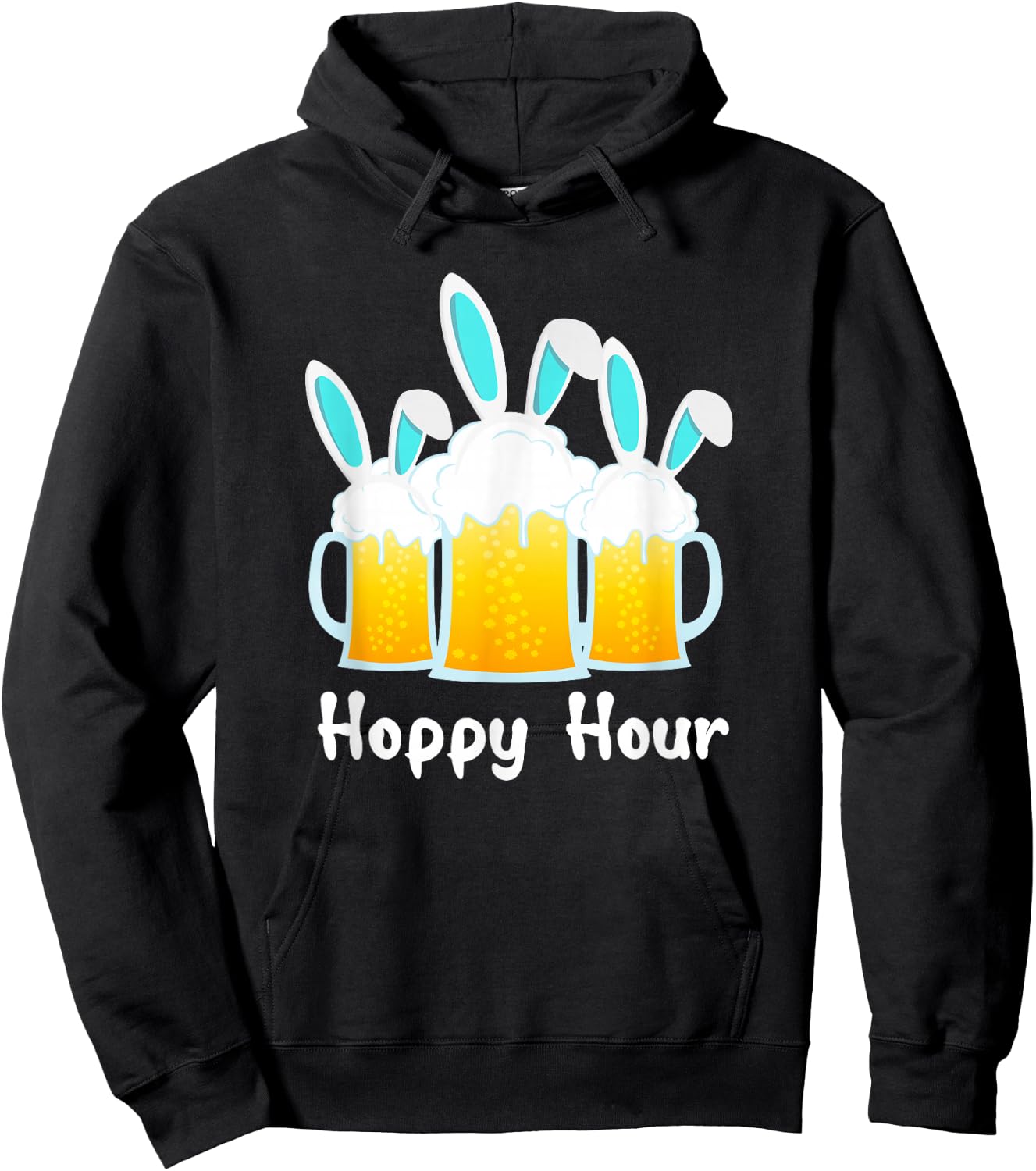 Punny Easter Shirt Happy Bunny Beer Drinking Top Men Women Hoodie - Hoodie | Black