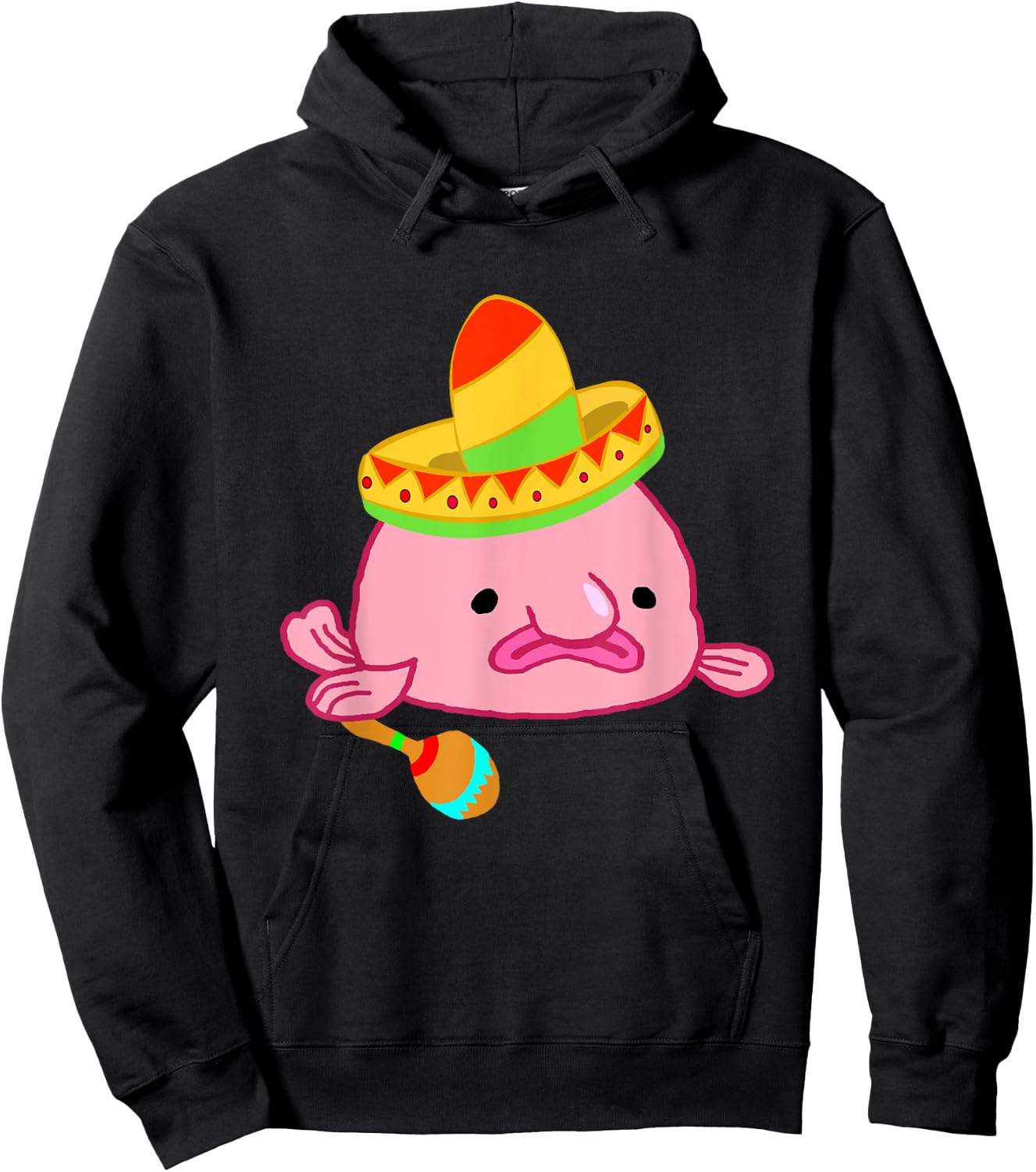 Blobfish Sombrero Costume Mexican Grumpy Blob Fish Hoodie - Hoodie | Black