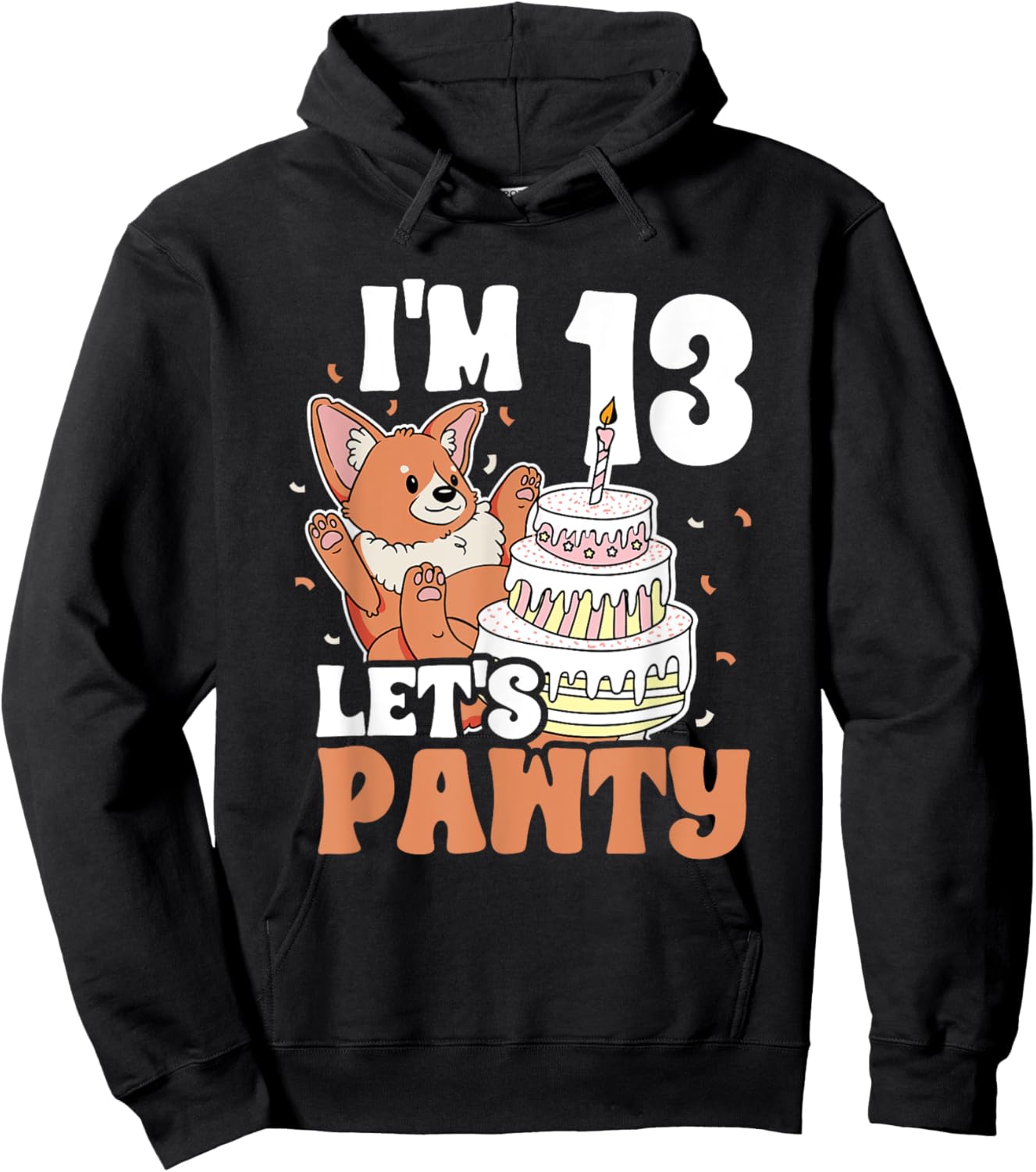 I'm 13 bday Dog party Kids 13th Birthday Corgi Dog Hoodie - Hoodie | Black