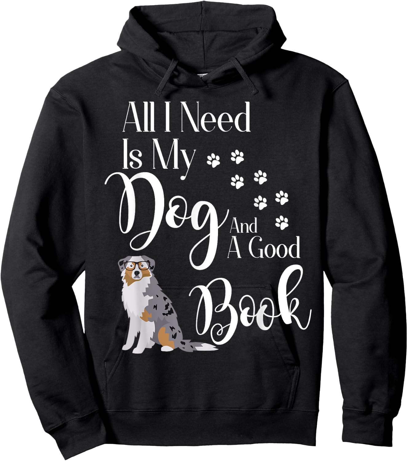 Australian Shepherd Gifts Dog Book Reading Love Mini Aussie Men Women Kids Hoodie - Hoodie | Black
