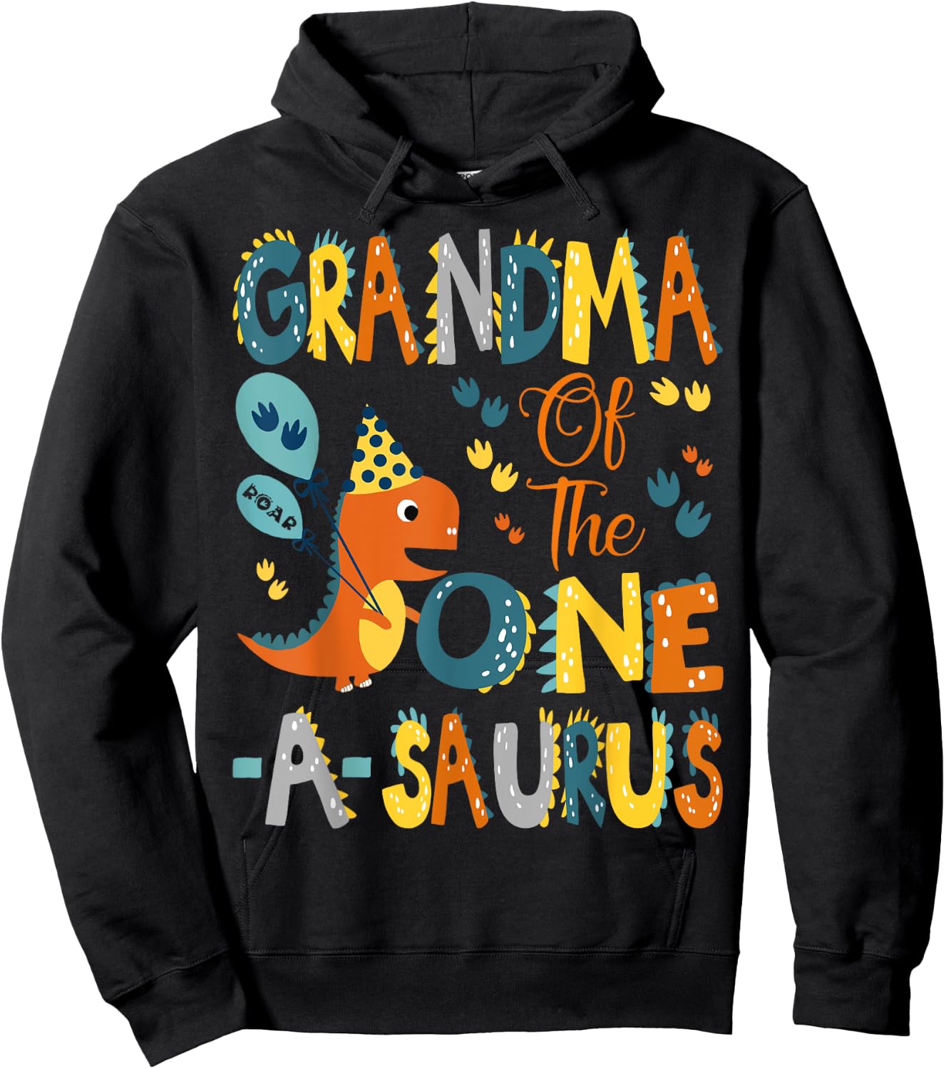 Dinosaur T-Rex 1St Birthday Matching Family Grandma Of The One-A-Saurus 1St Birthday Dinosaur Party -Adults, -Kids Black Short Sleeve Hoodie - Hoodie | Black