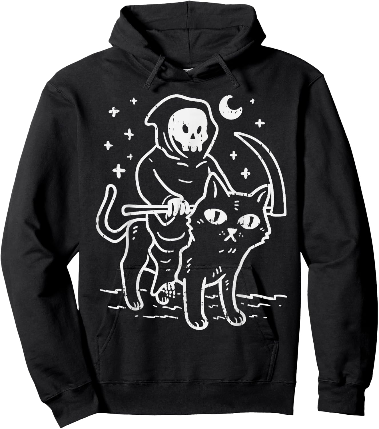 Grim Reaper Riding Cat Moon Funny Death Halloween Costume Men Women Kids Hoodie - Hoodie | Black