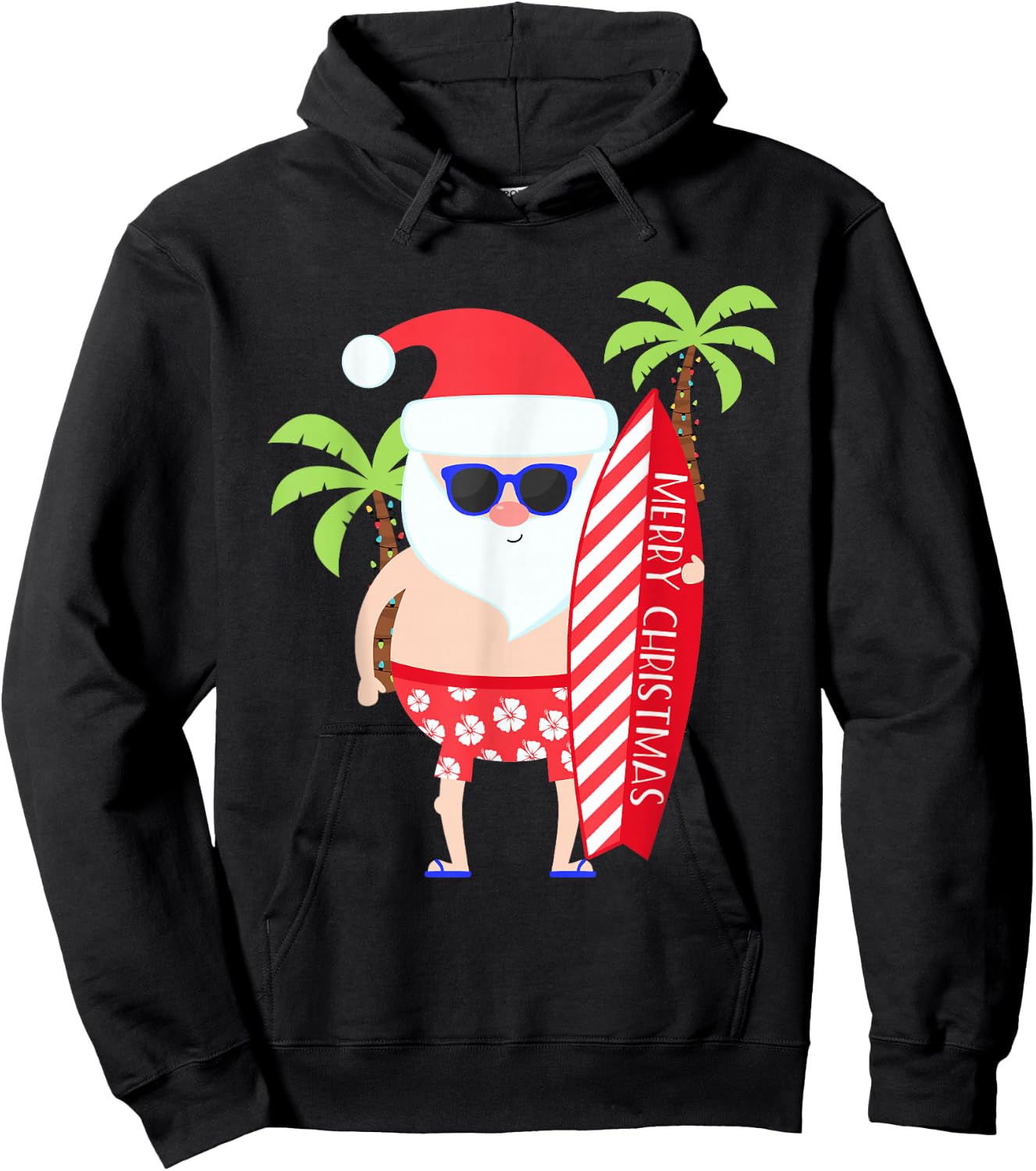 Surfing Santa Surfer Tropical Hawaiian Christmas Beach Hoodie - Hoodie | Black